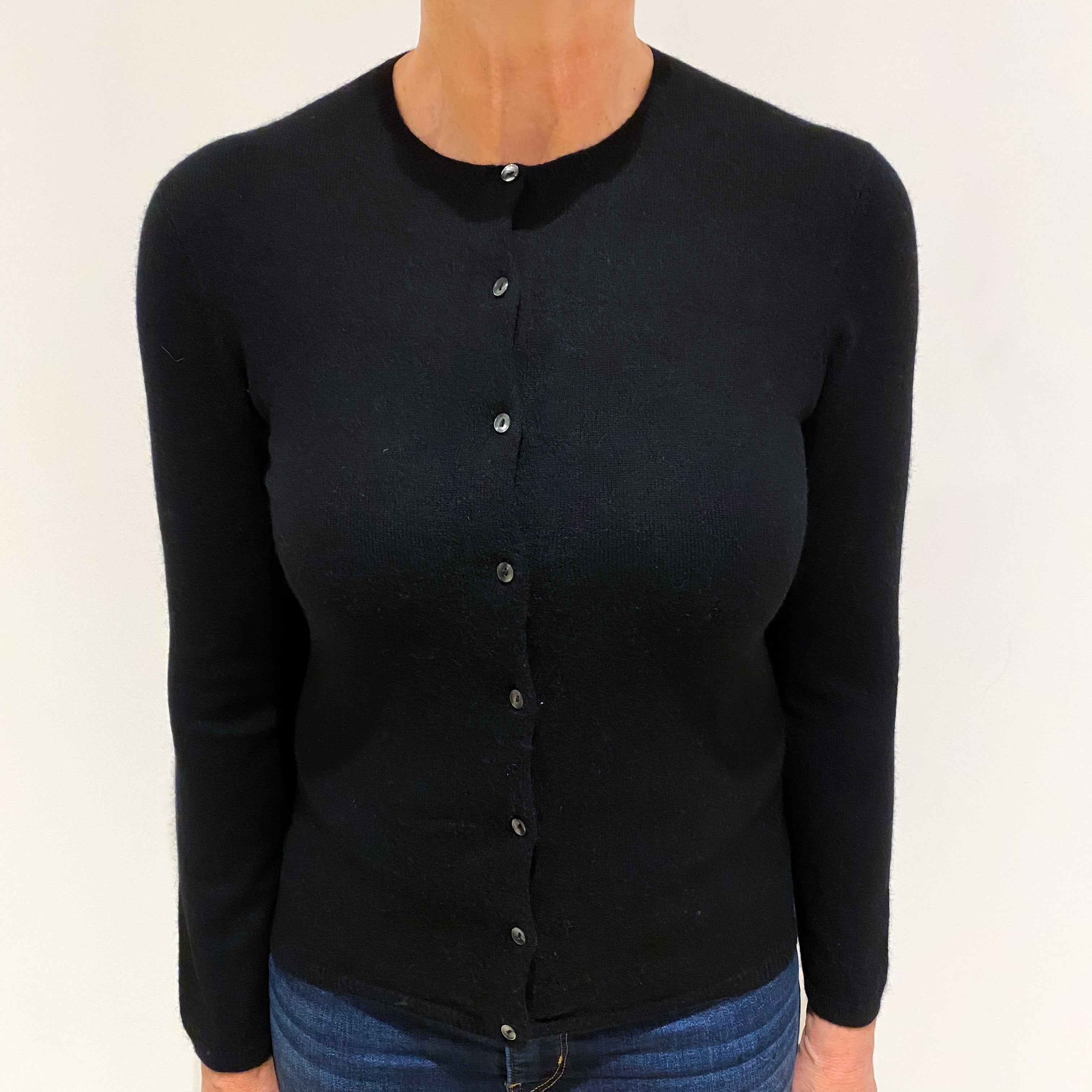 Black Cashmere Crew Neck Cardigan Medium