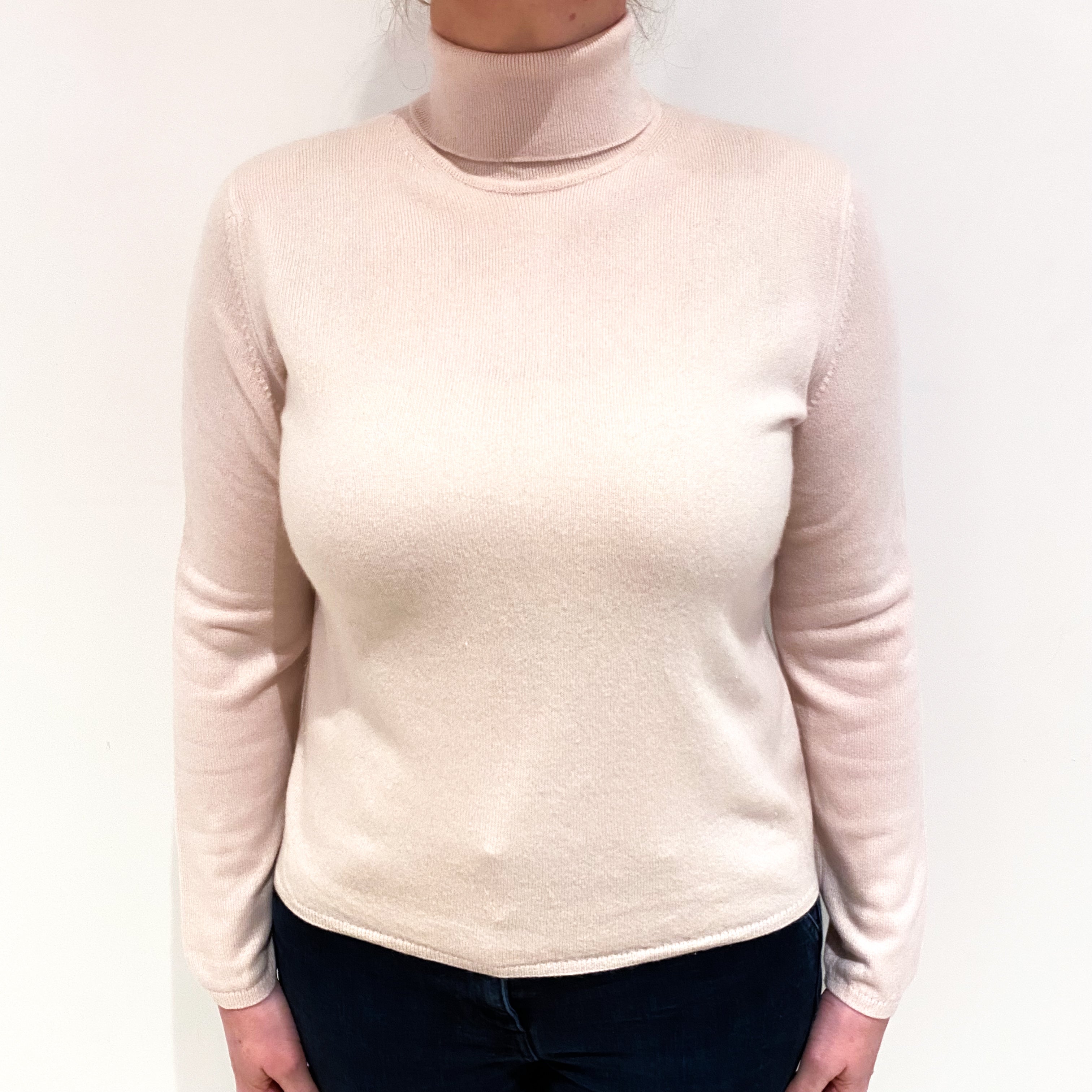 Shell Pink Cashmere Polo Neck Jumper Large