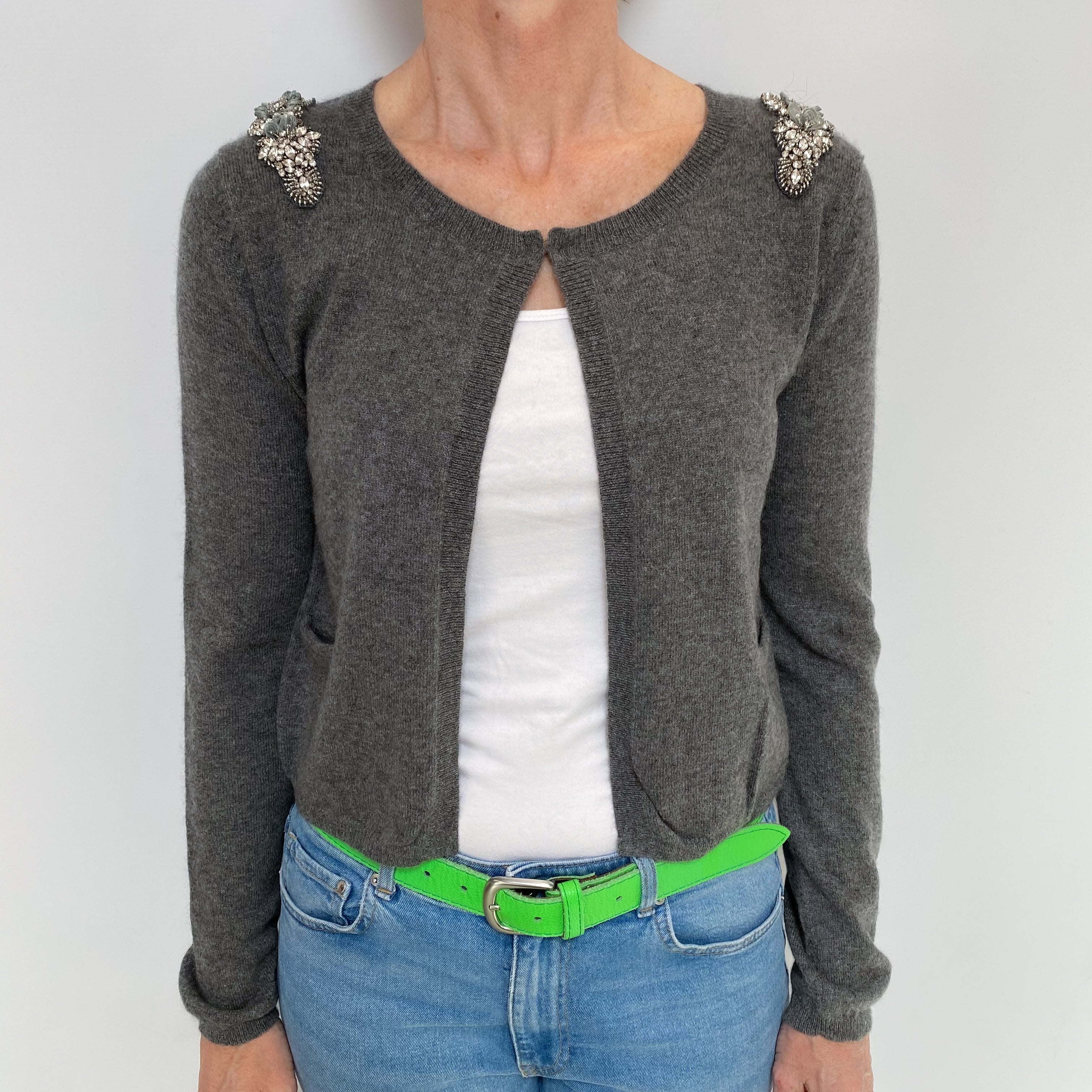 Ash Grey Cashmere Crew Neck Cardigan Small
