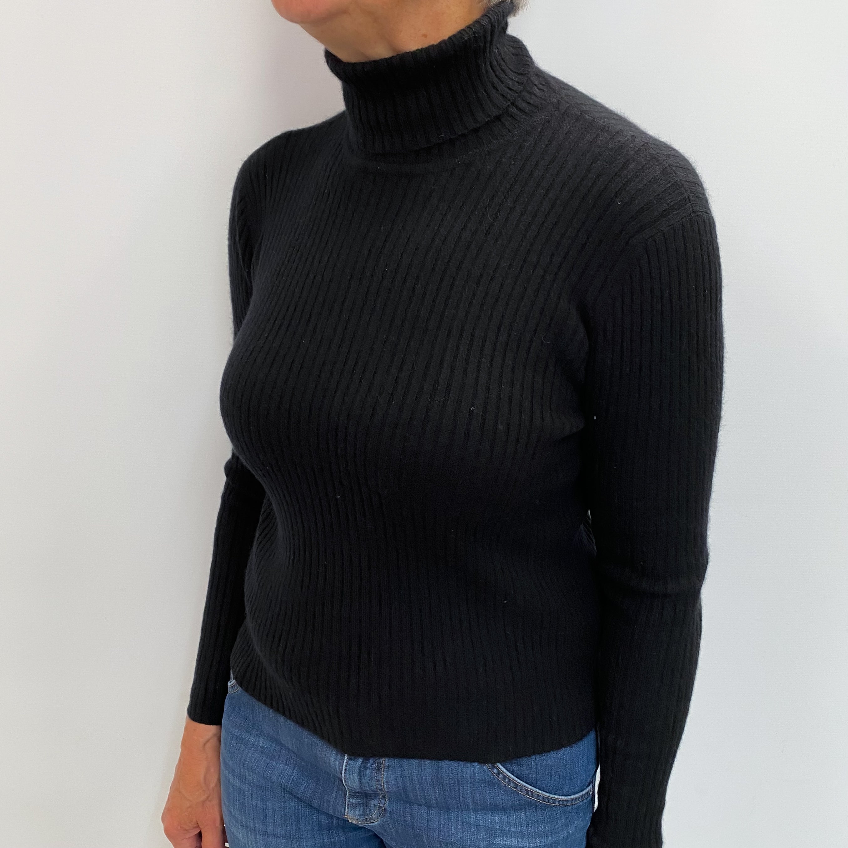 Black Cashmere Polo Neck Jumper Medium