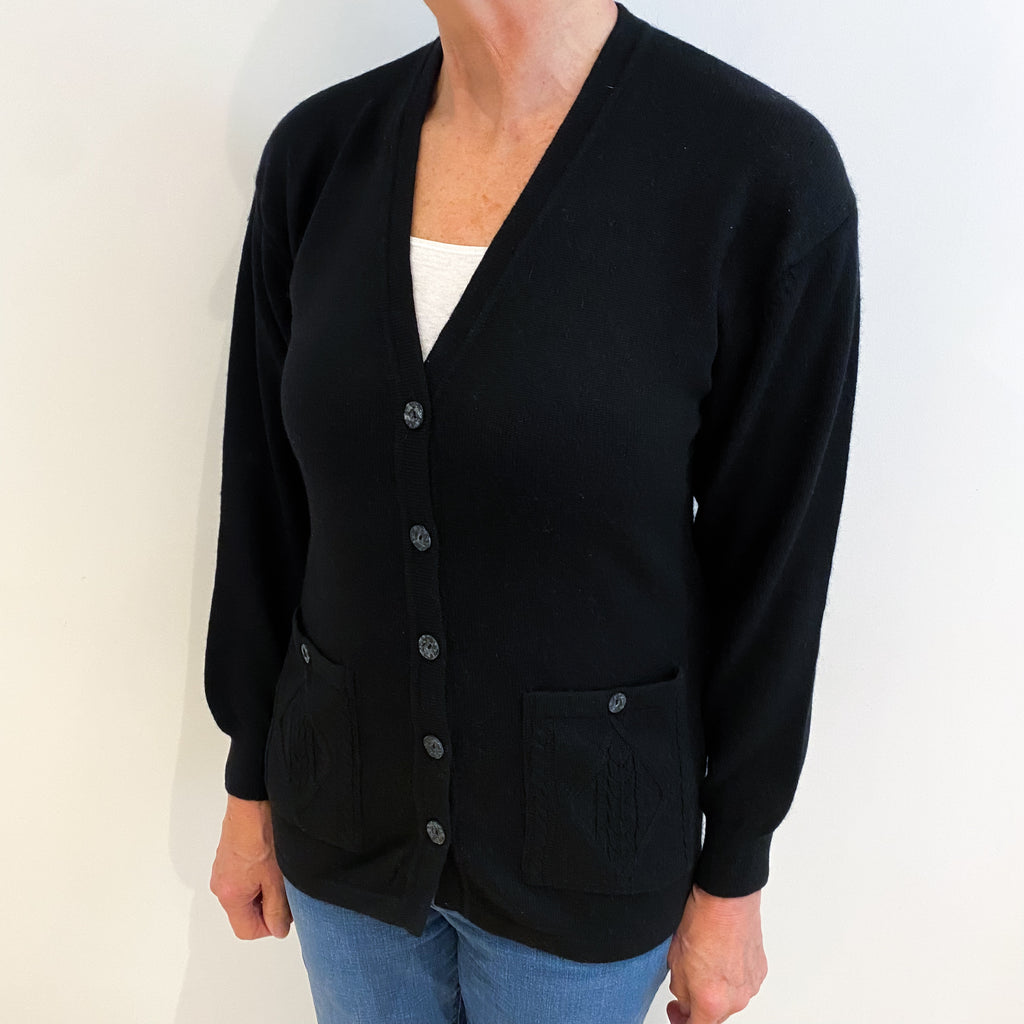 Black Cashmere V Neck Cardigan With Pockets Medium