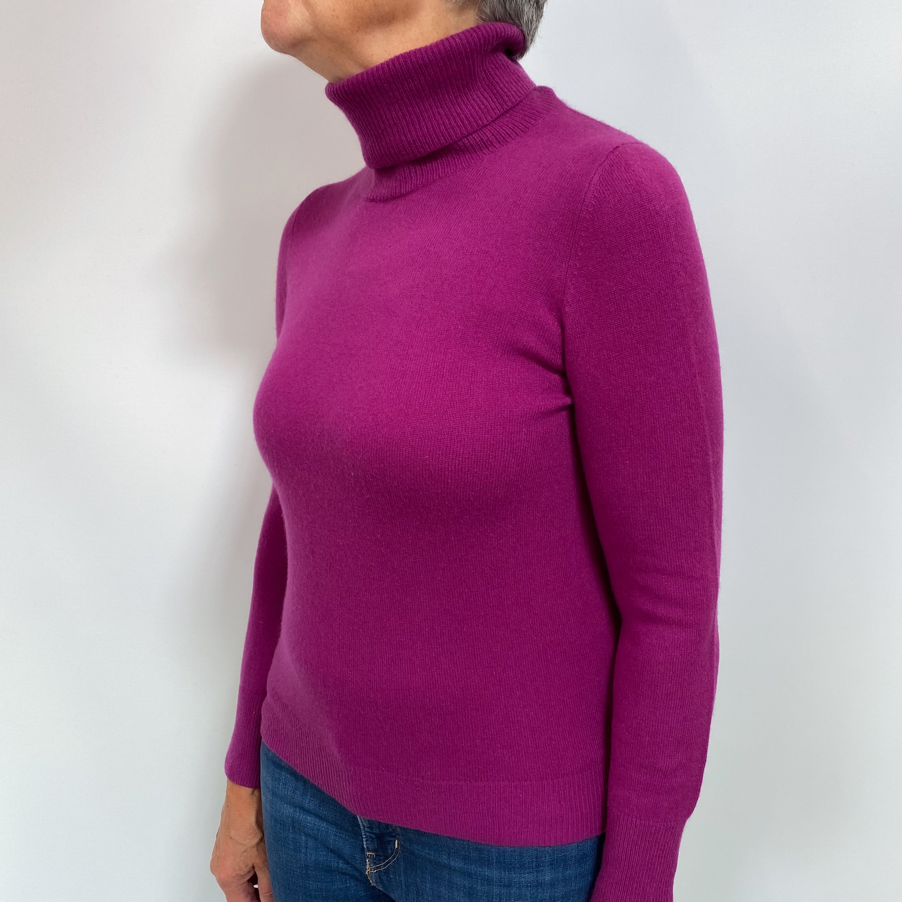 Magenta Purple Cashmere Polo Neck Jumper Medium