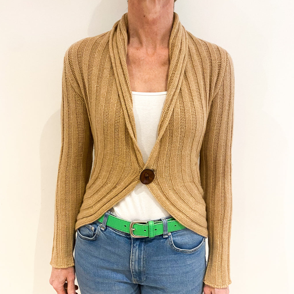 Brunello Cucinelli Sand Beige Cashmere Collared V Cardigan Small