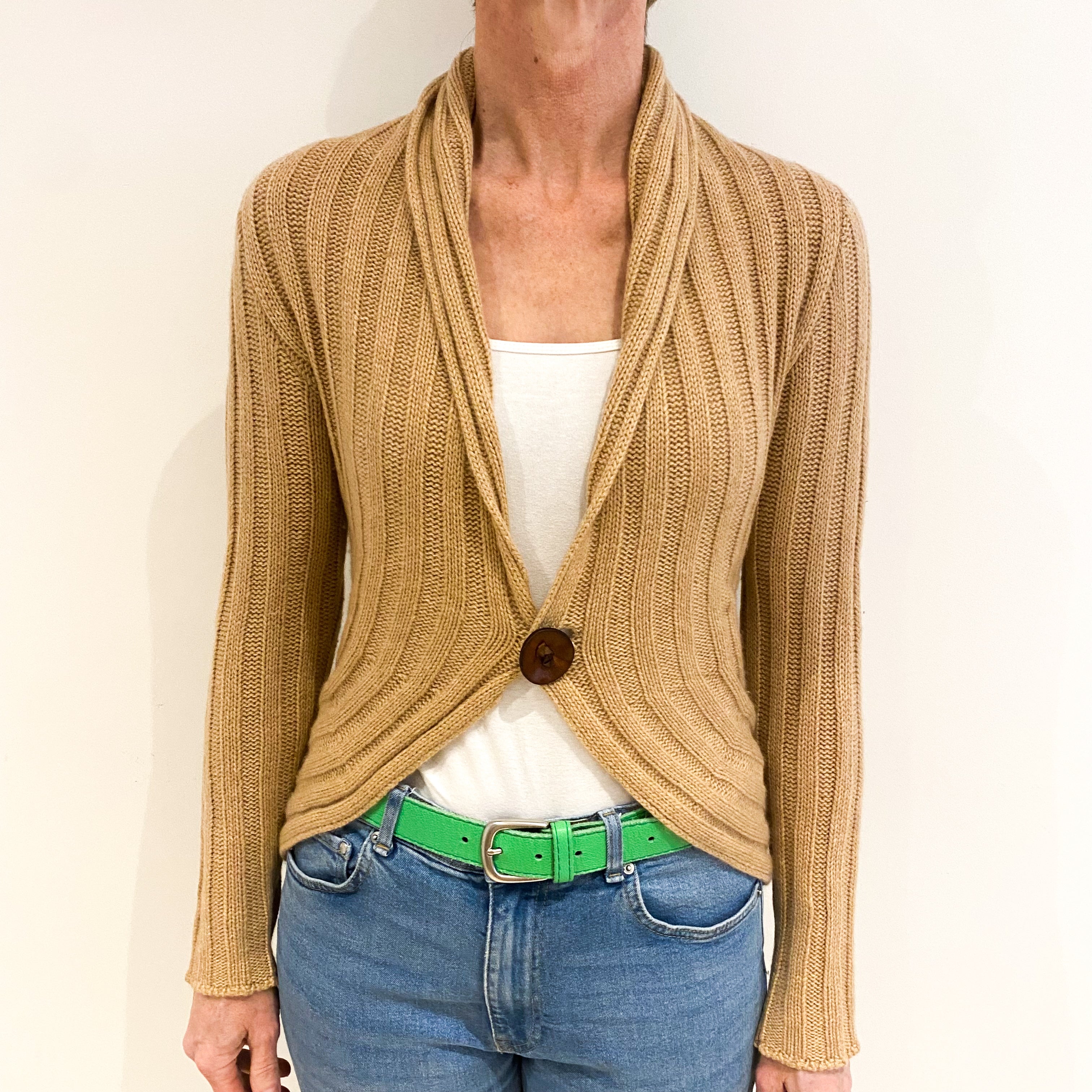 Brunello Cucinelli Sand Beige Cashmere Collared V Cardigan Small