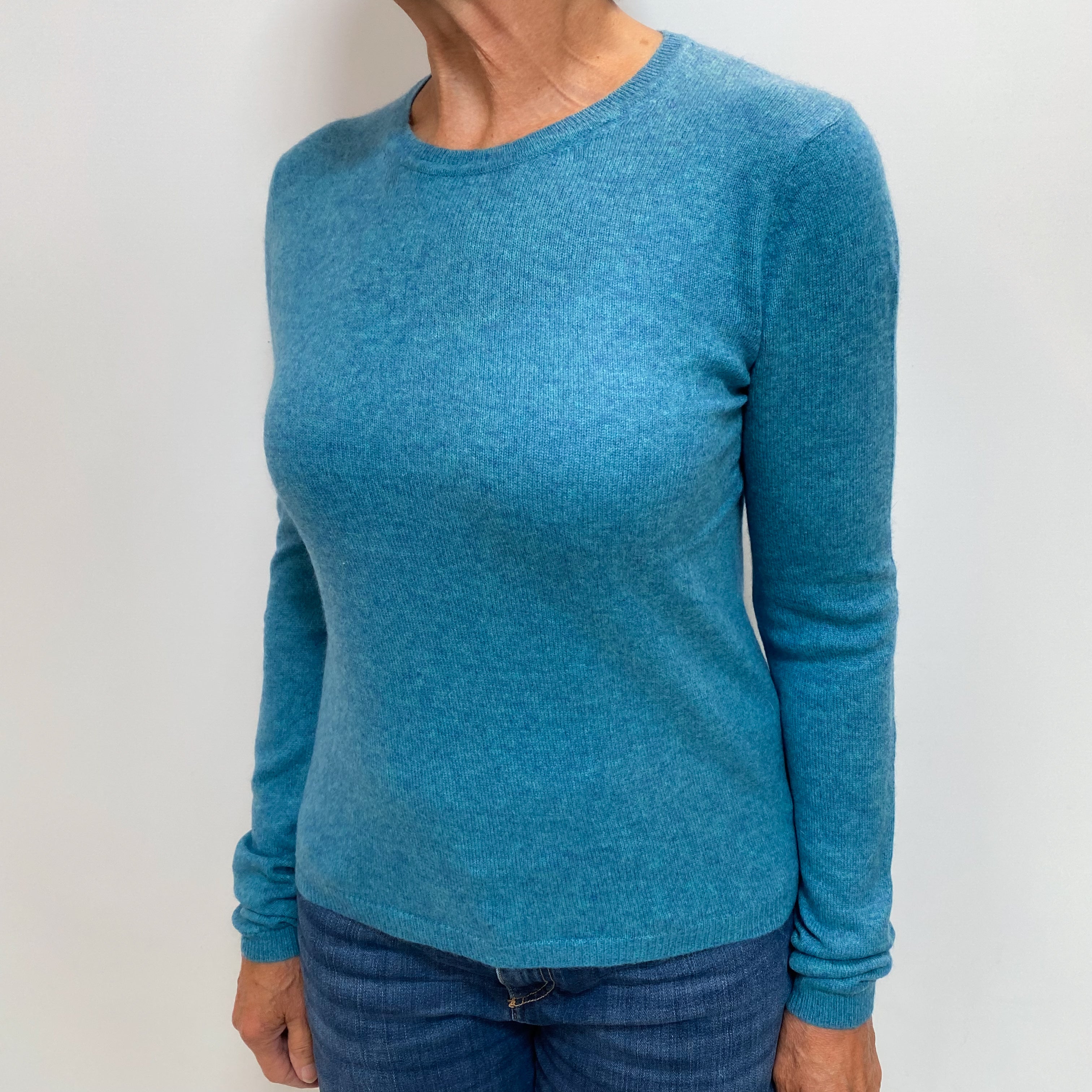 Muted Aqua Marl Cashmere Crew Neck Jumper Medium