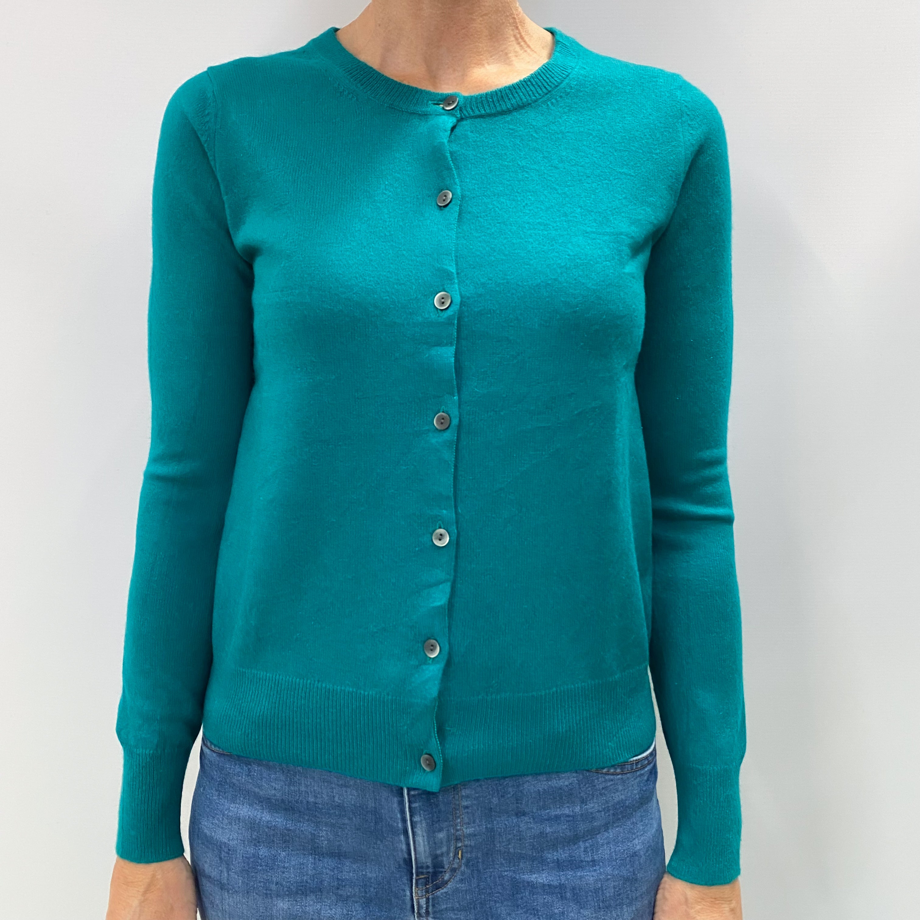 Peacock Green Cashmere Crew Neck Cardigan Small