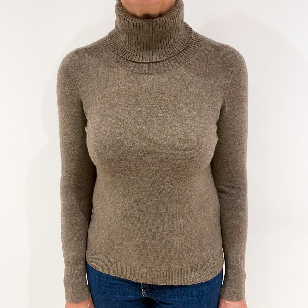 Mocha Brown Cashmere Polo Neck Jumper Medium