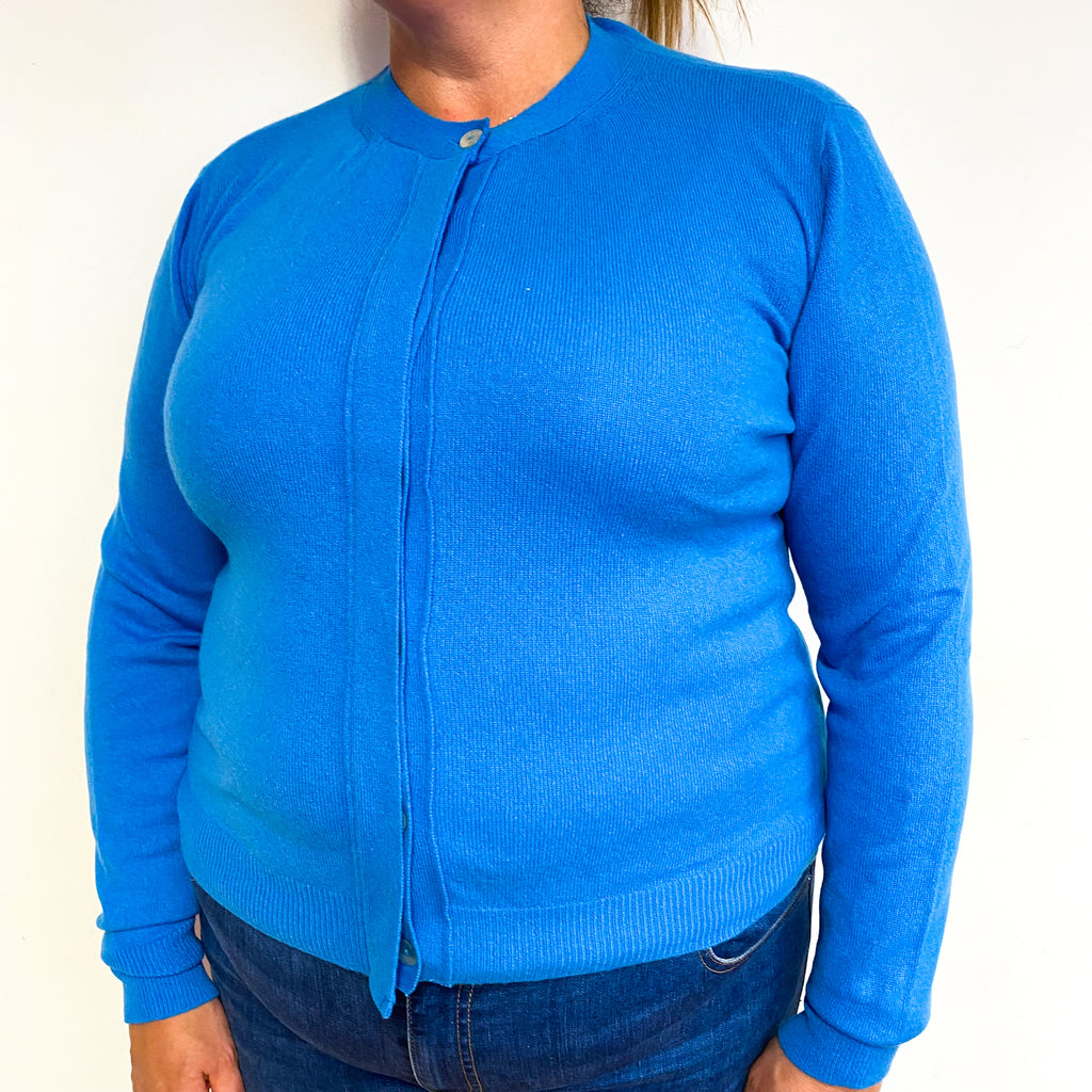Italian Ocean Blue Cashmere Crew Neck Cardigan Extra Large