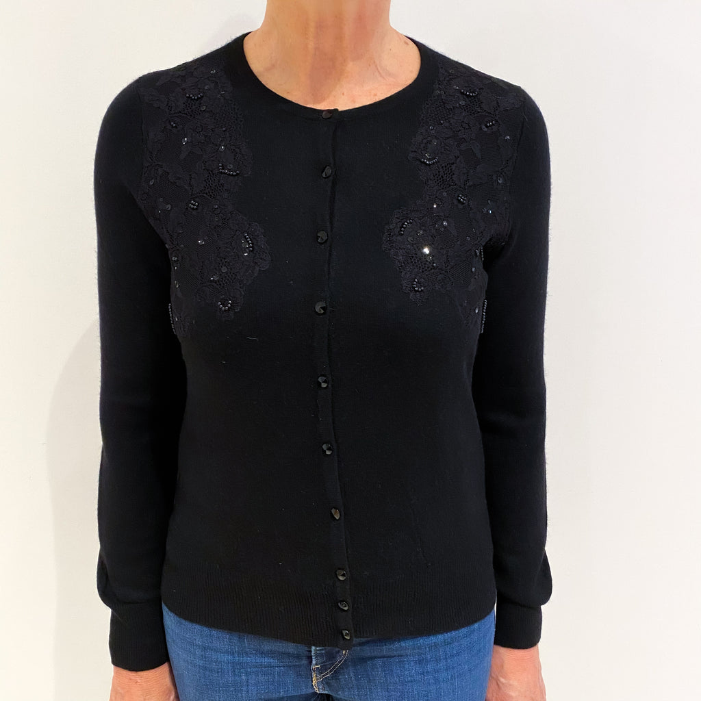 Black Cashmere Crew Neck Cardigan Medium