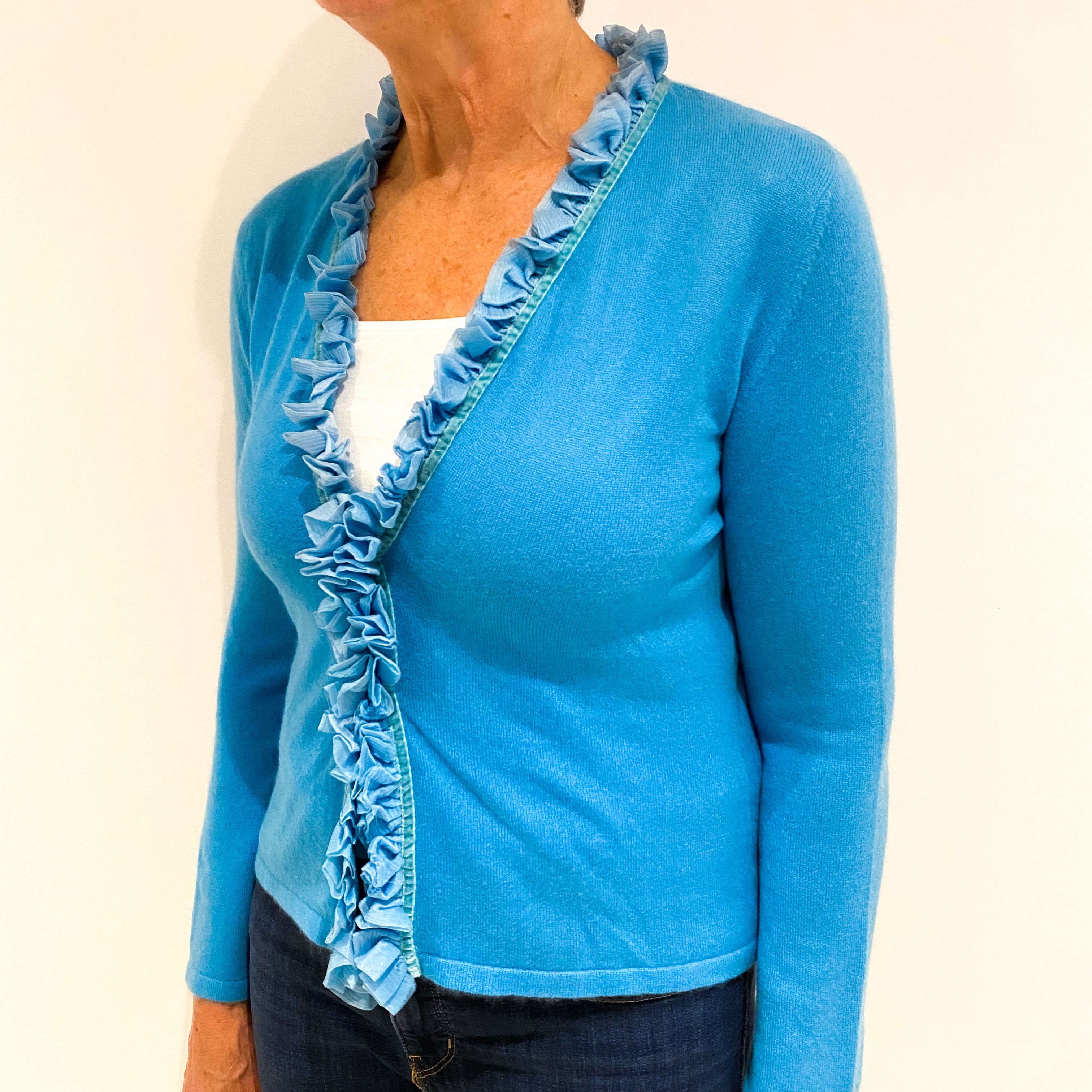 Turquoise Blue Cashmere V- neck Cardigan Medium