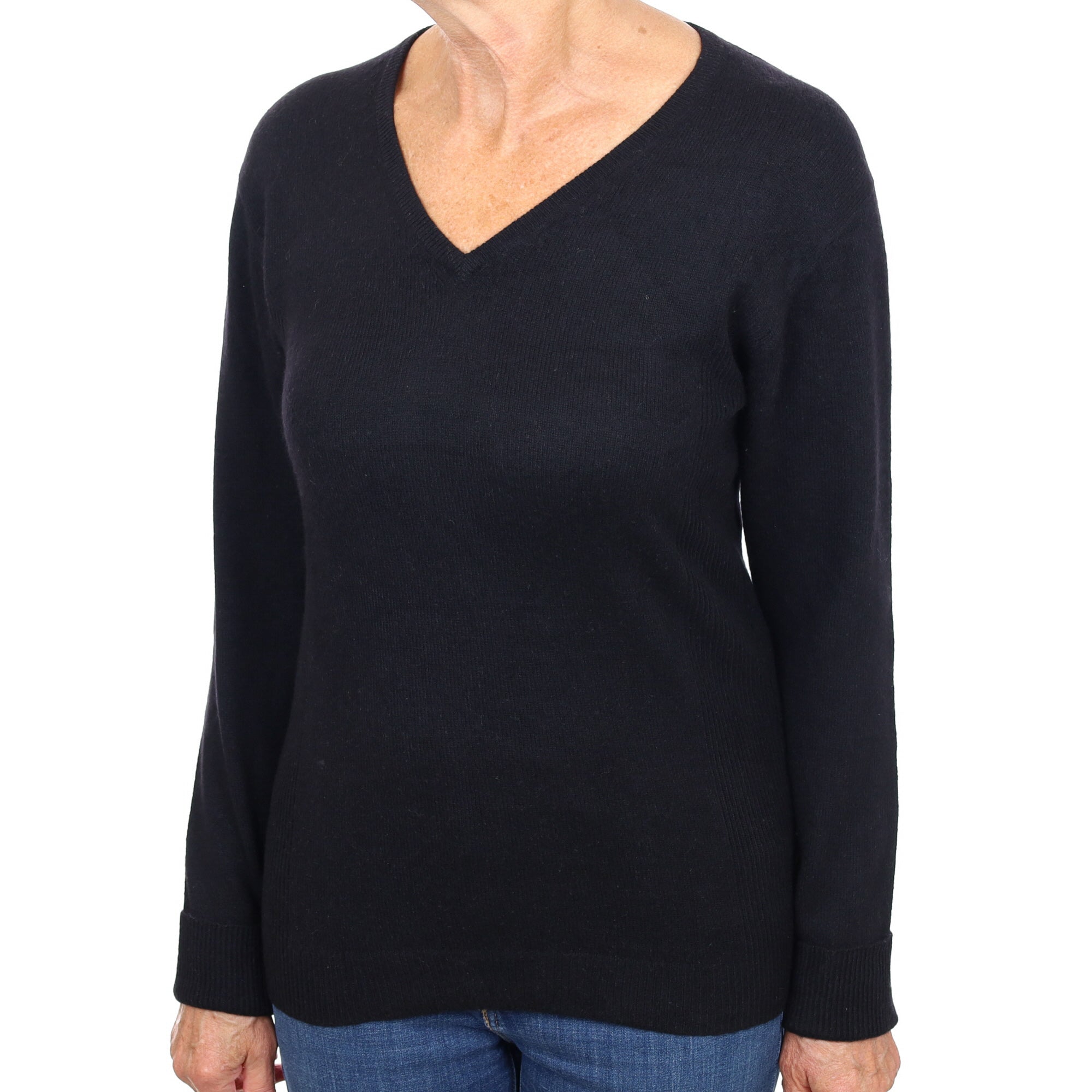 Black Cashmere V Neck Jumper Medium