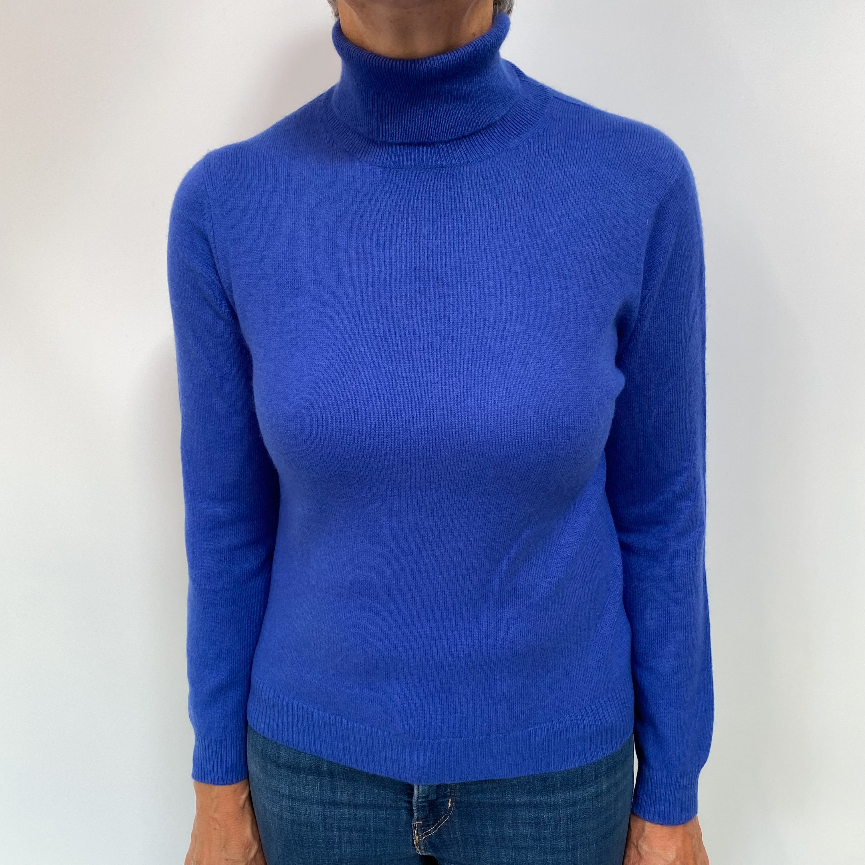 Cobalt Blue Cashmere Polo Neck Jumper Medium