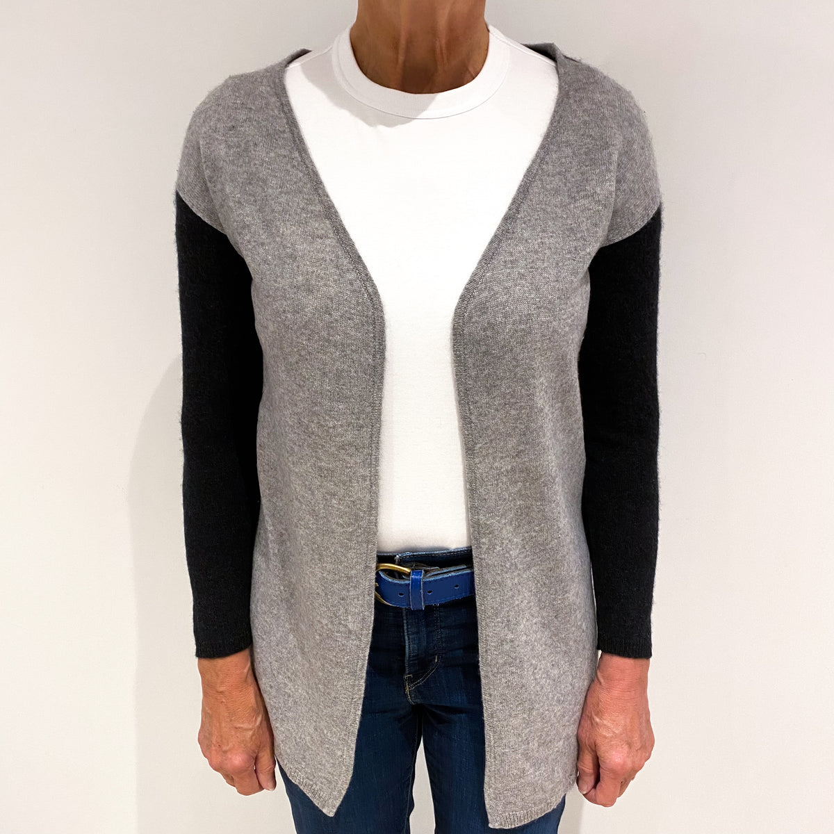 Ash and Charcoal Grey Cashmere Edge to Edge Cardigan Medium