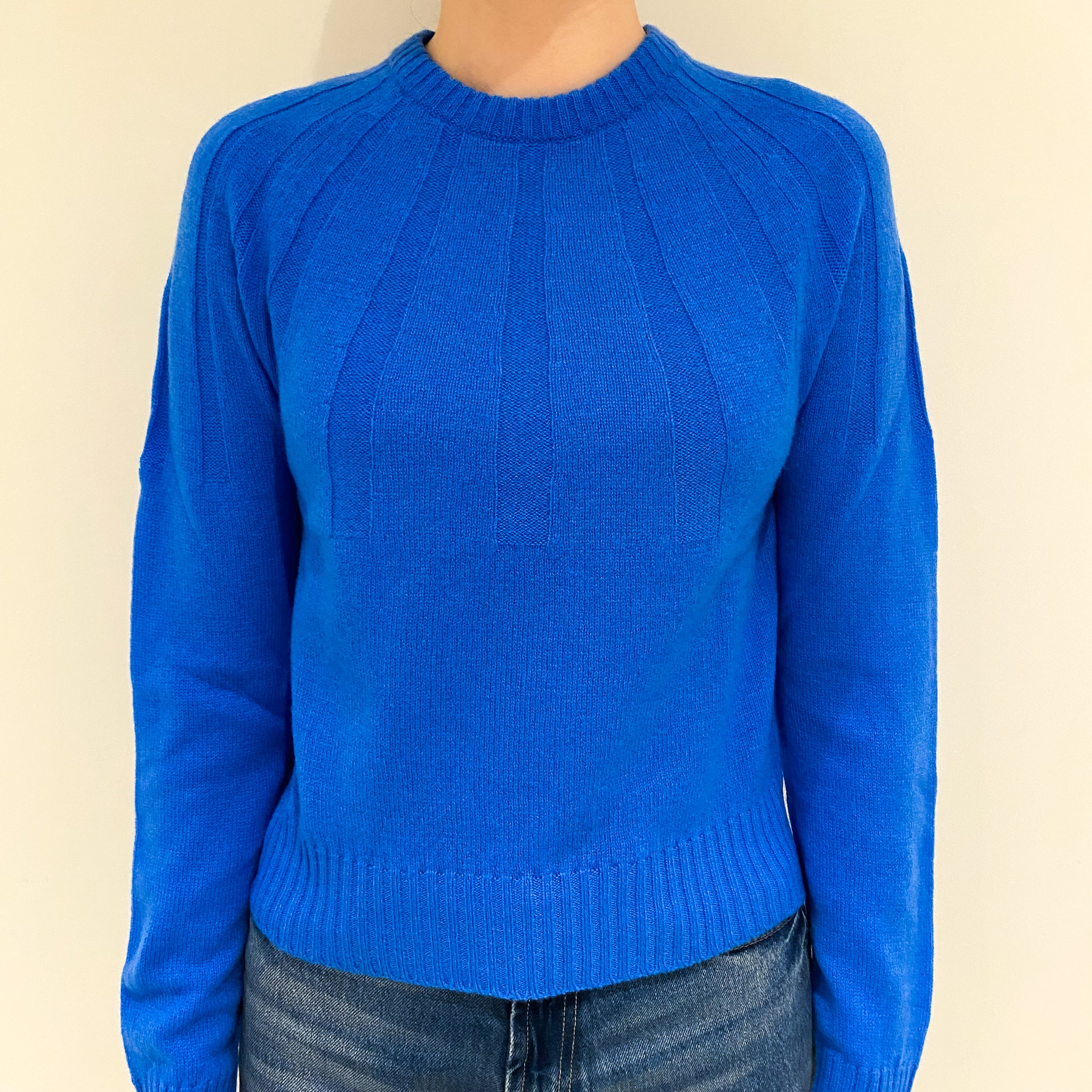 New Scottish Azure Blue Cashmere Crew Neck Jumper Extra Small