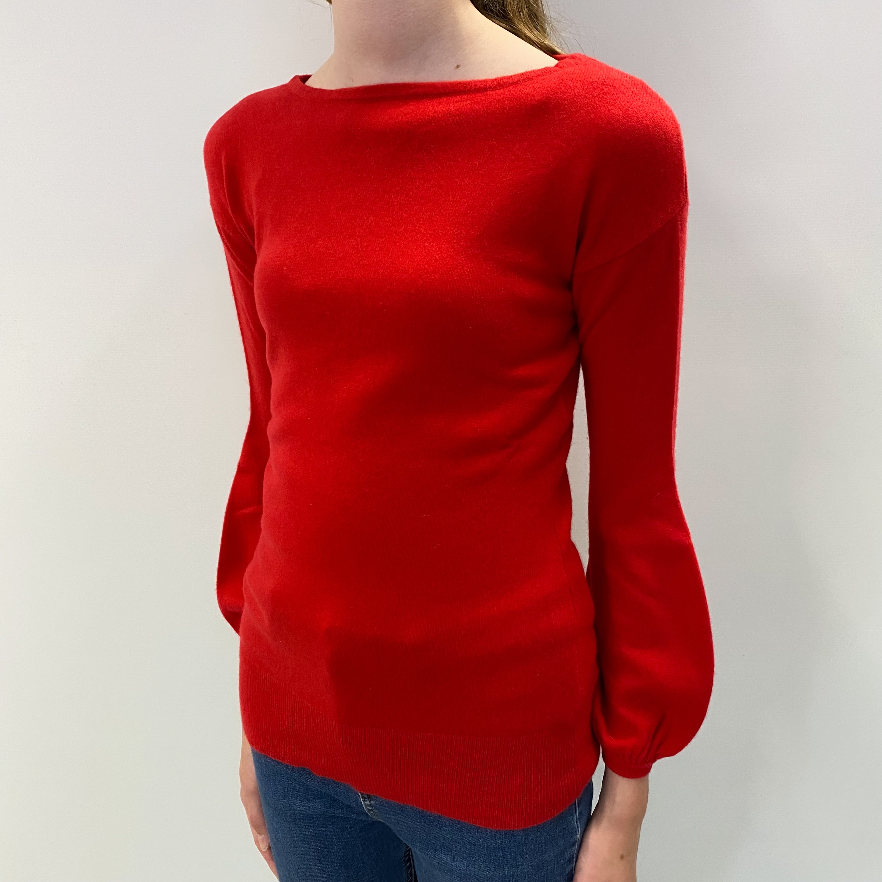 Tomato Red Cashmere Slash Neck Jumper Extra Small