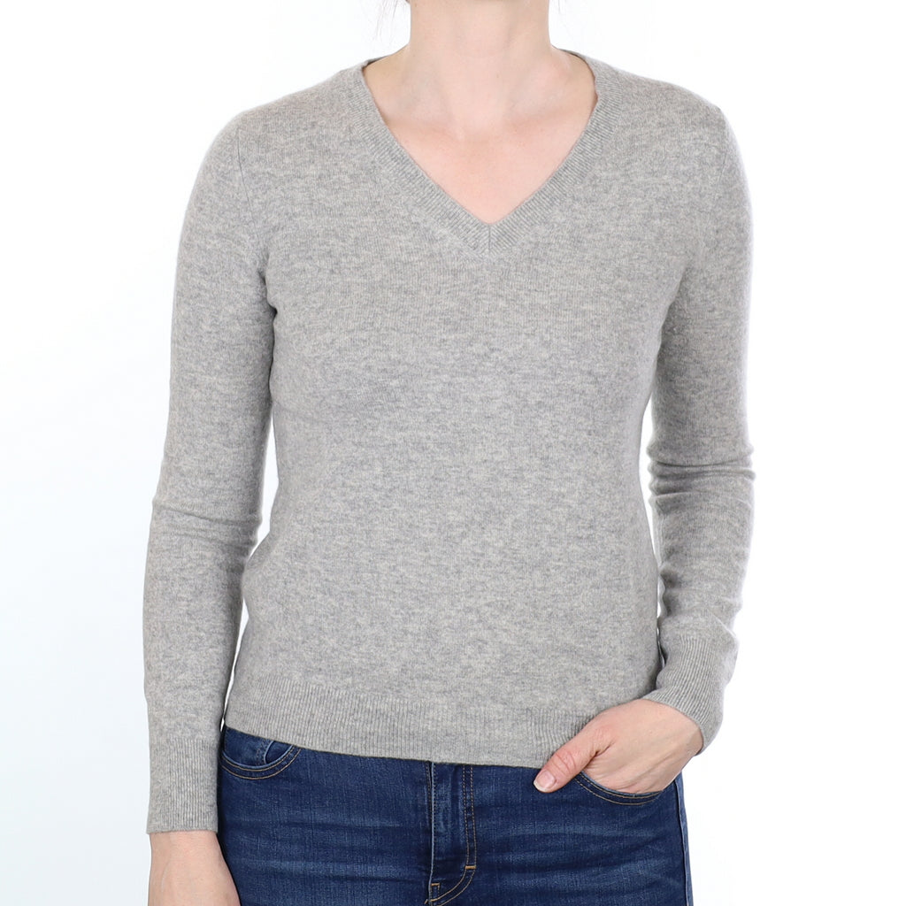 Smoke Grey Cashmere V Neck Jumper Small