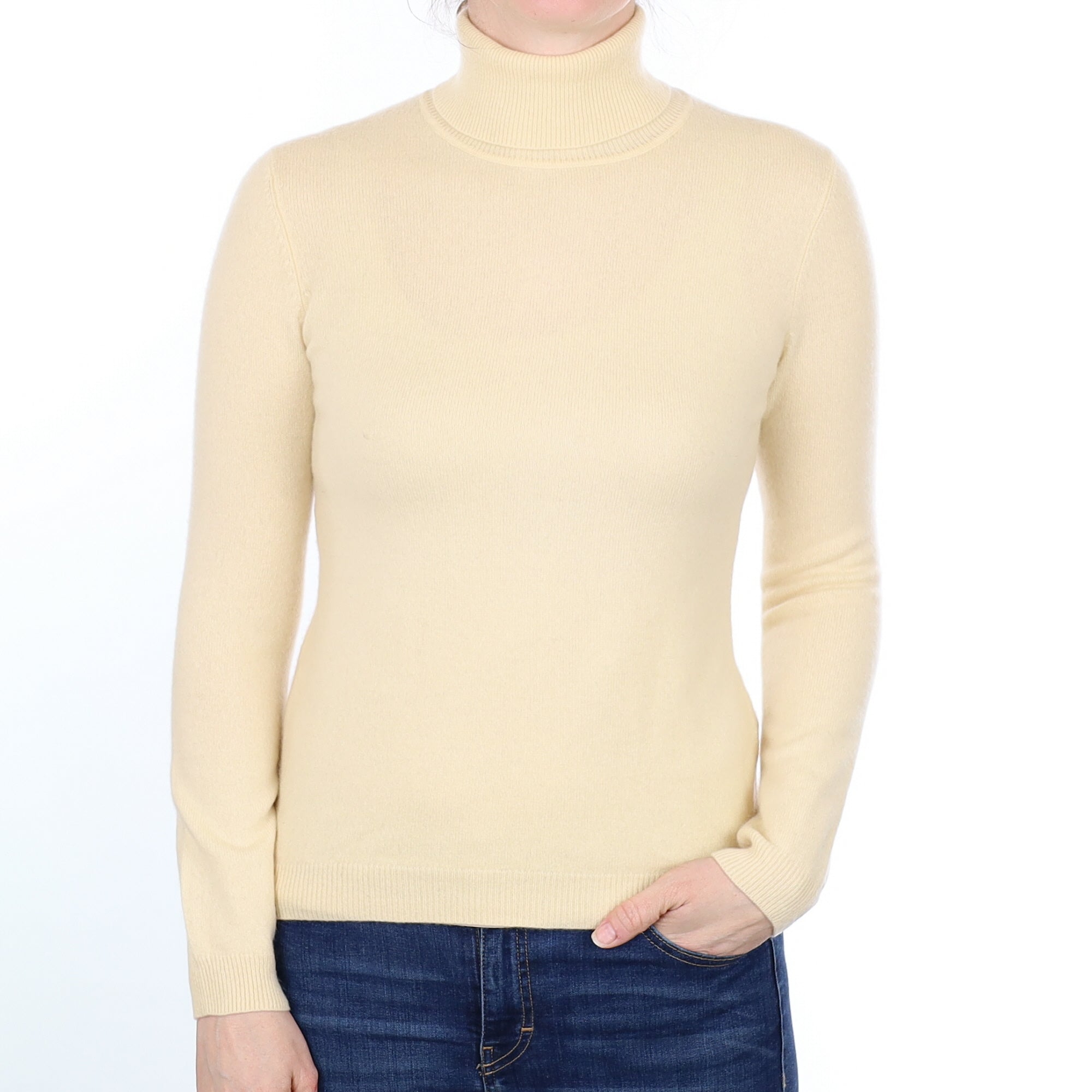 Buttermilk Cream Cashmere Polo Neck Jumper Small