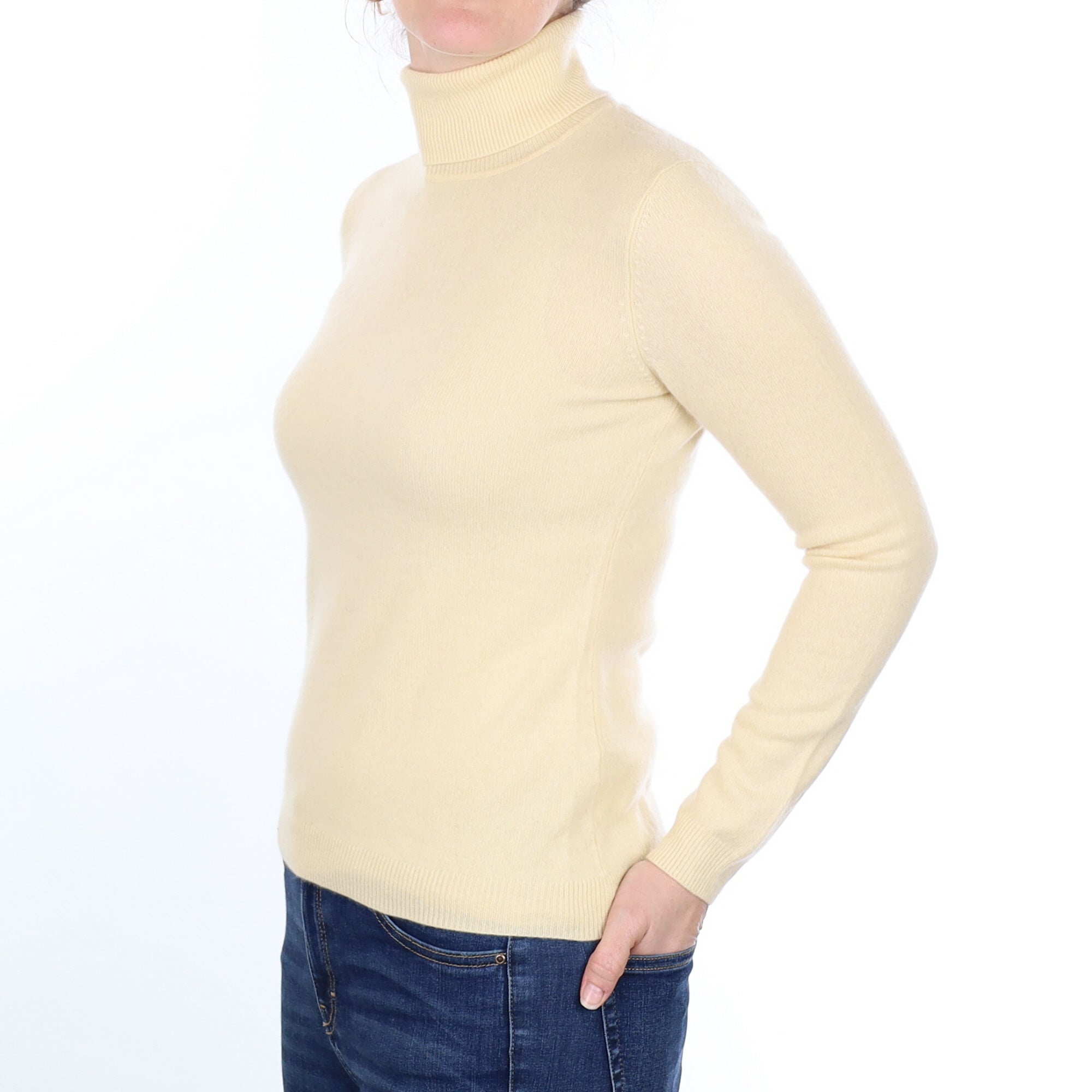 Buttermilk Cream Cashmere Polo Neck Jumper Small