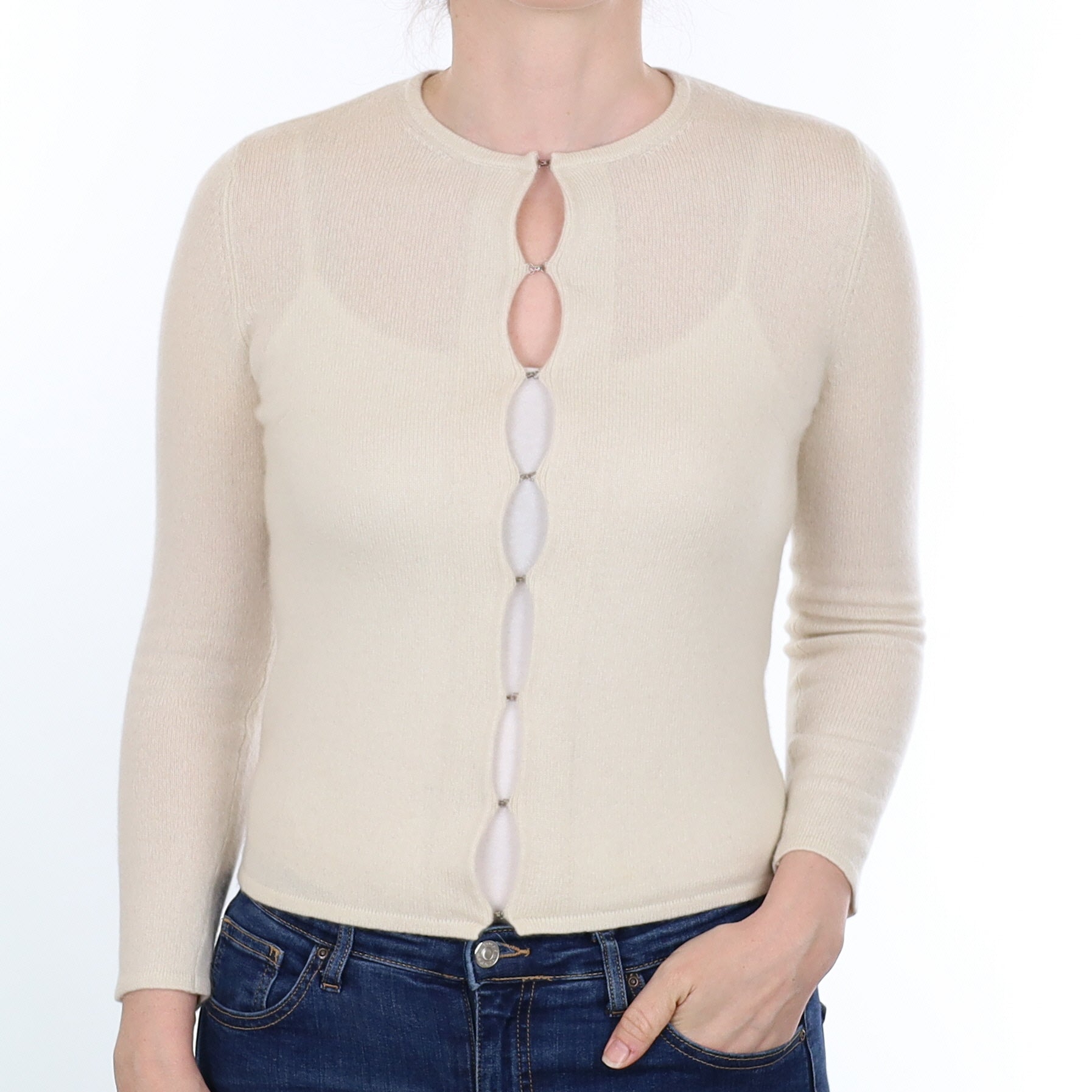 Ivory Cashmere Crew Neck Cardigan Small