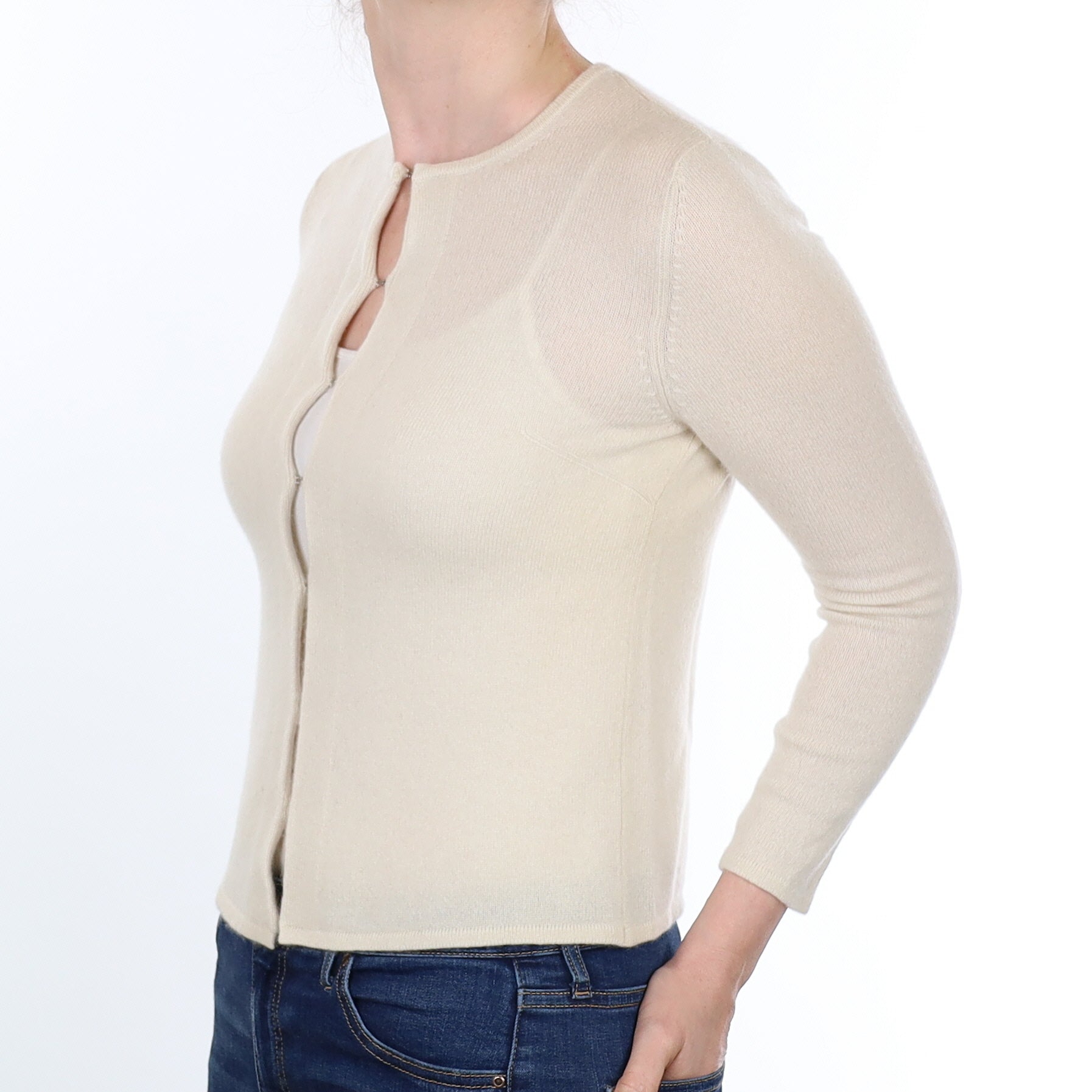 Ivory Cashmere Crew Neck Cardigan Small