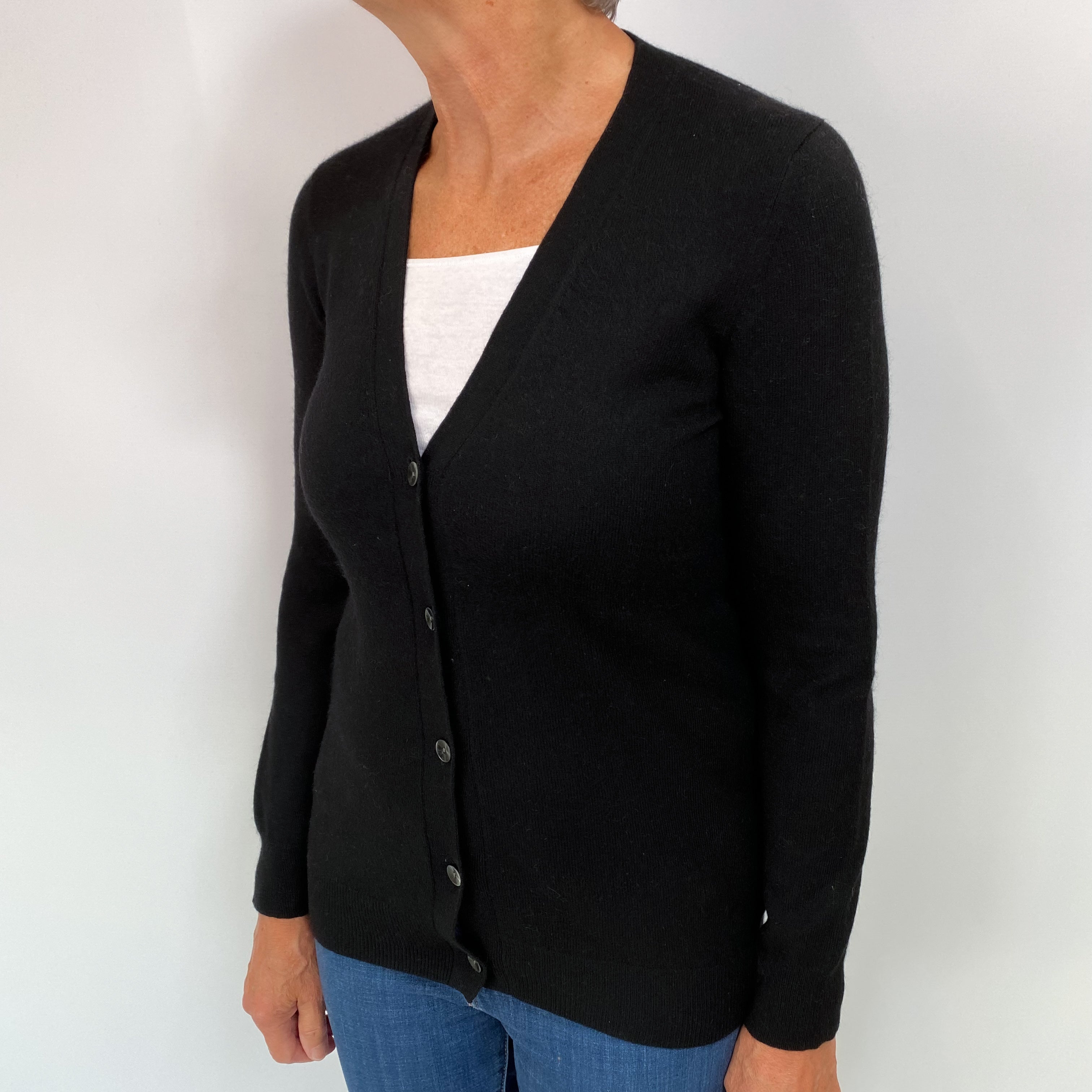 Black Cashmere V Neck Cardigan Medium