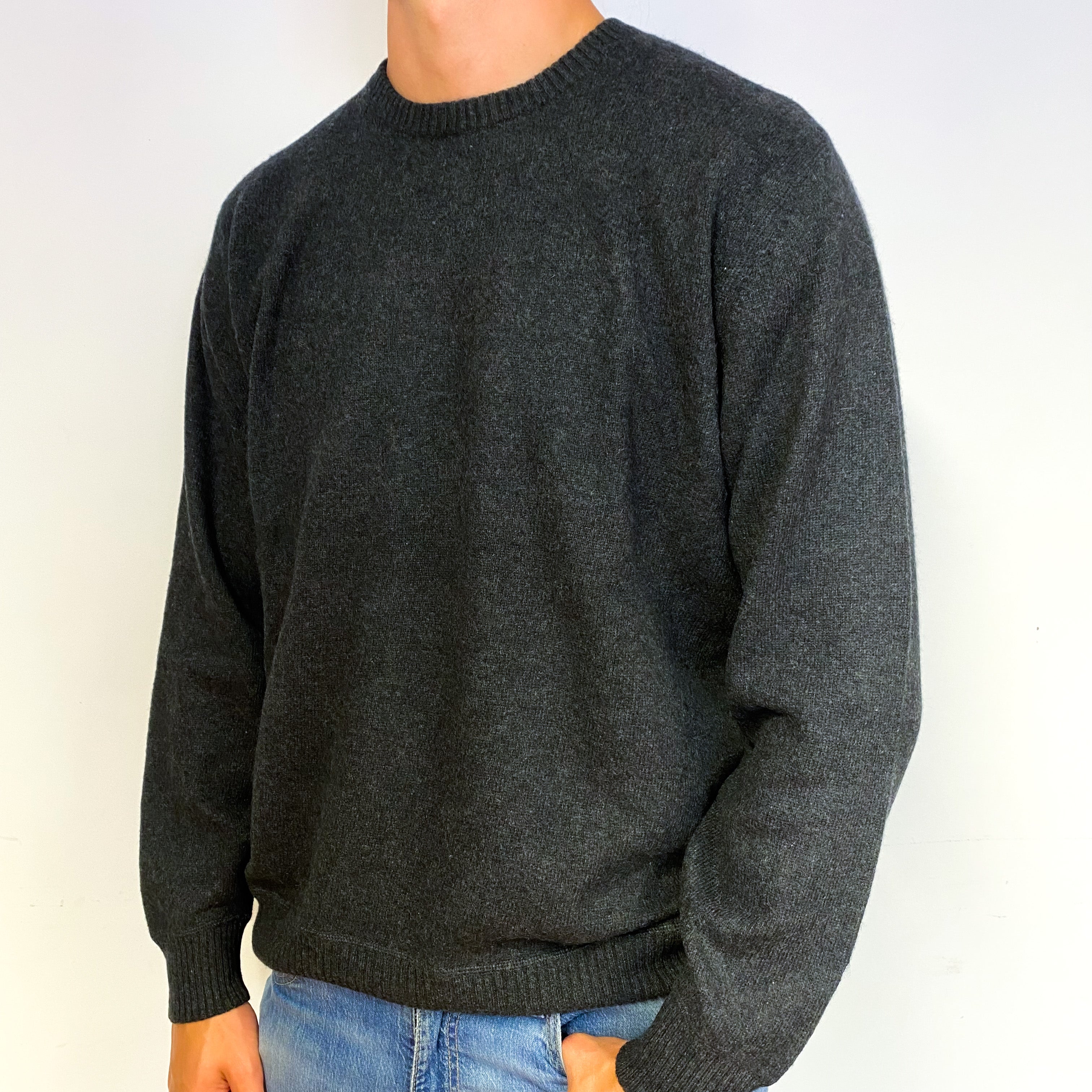 Men's Charcoal Grey Cashmere Crew Neck Jumper Extra Large