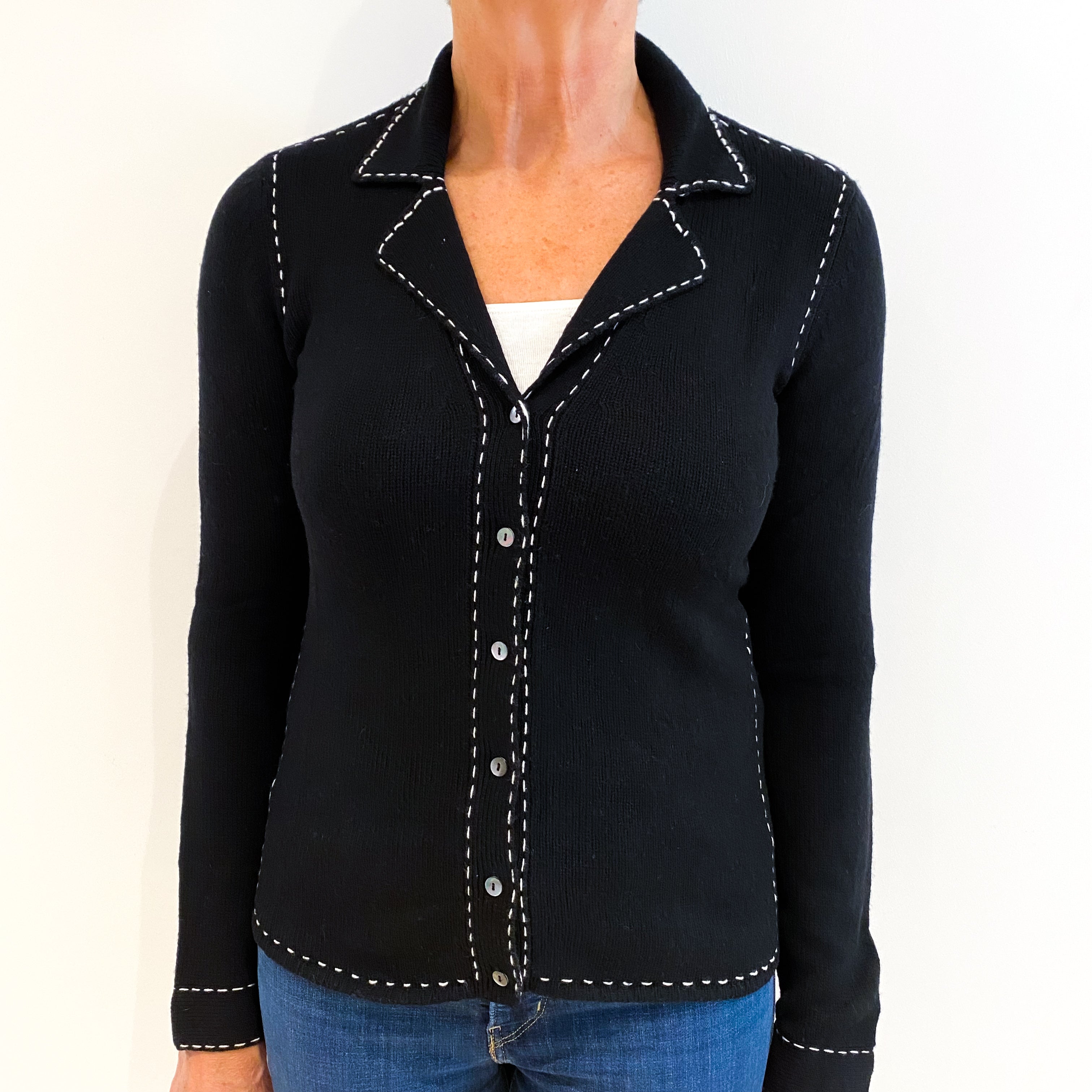 Black Cashmere Collared Cardigan Medium