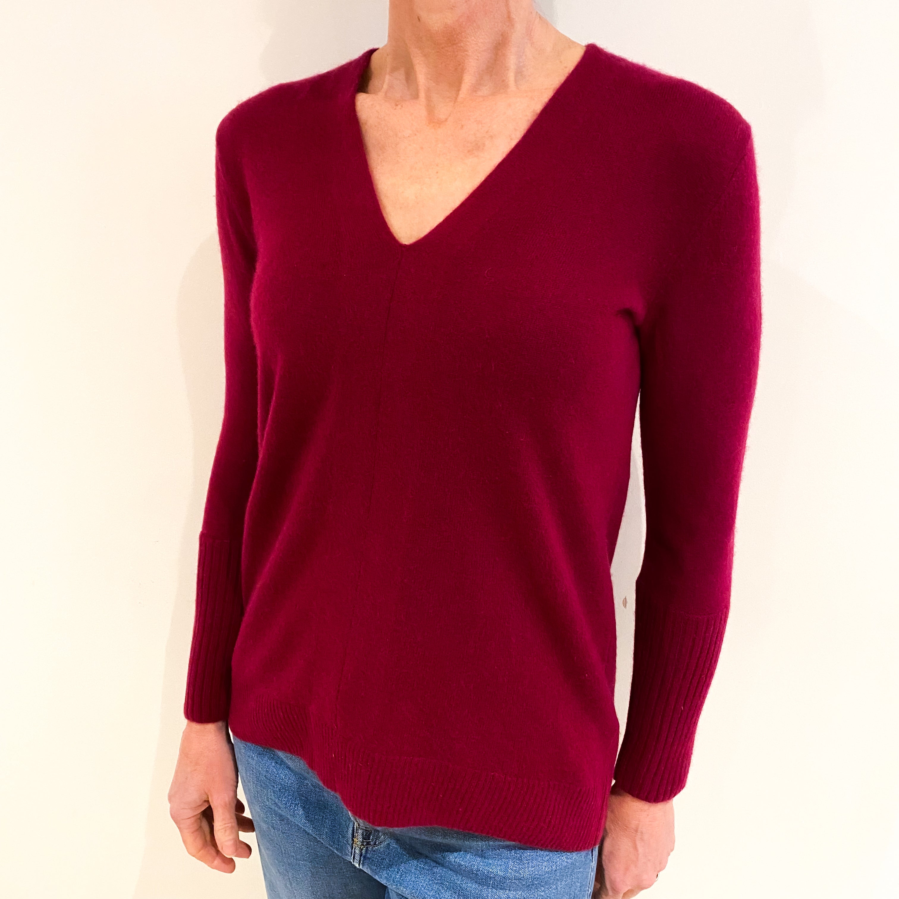 Jigsaw Cherry Pink Cashmere V Neck Jumper Small