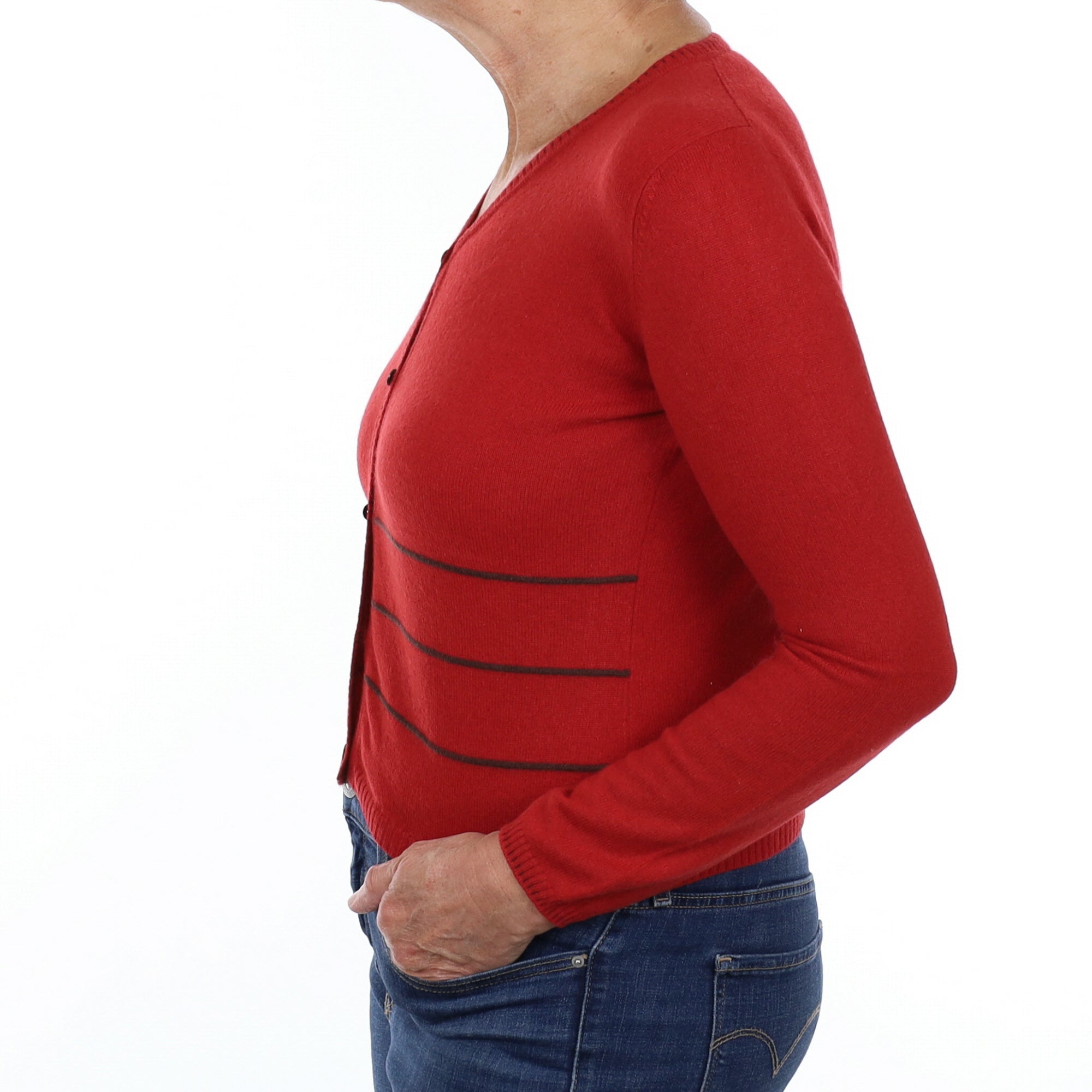 Crimson Red Cashmere V Neck Cardigan Medium