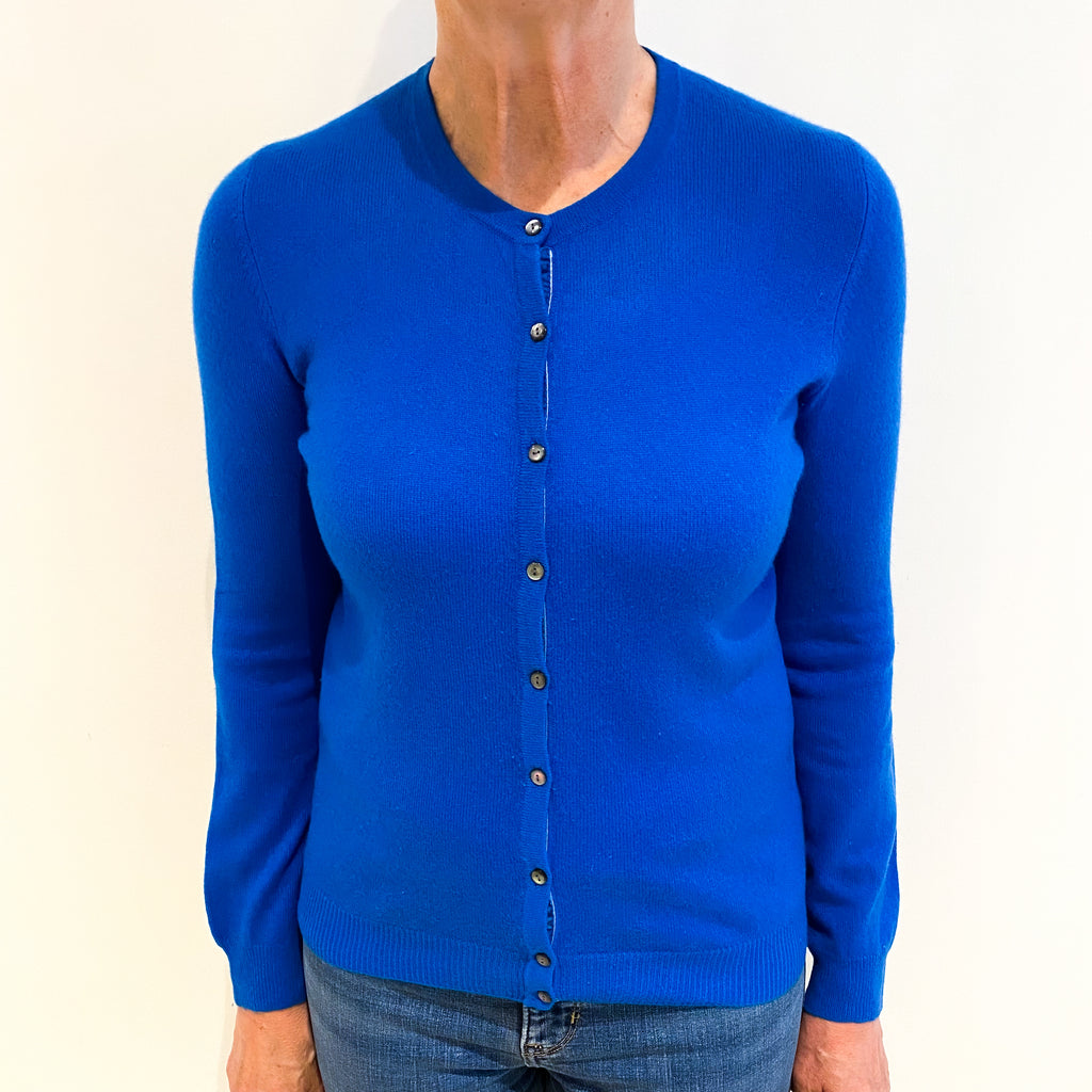 Electric Blue Cashmere Crew Neck Cardigan Medium