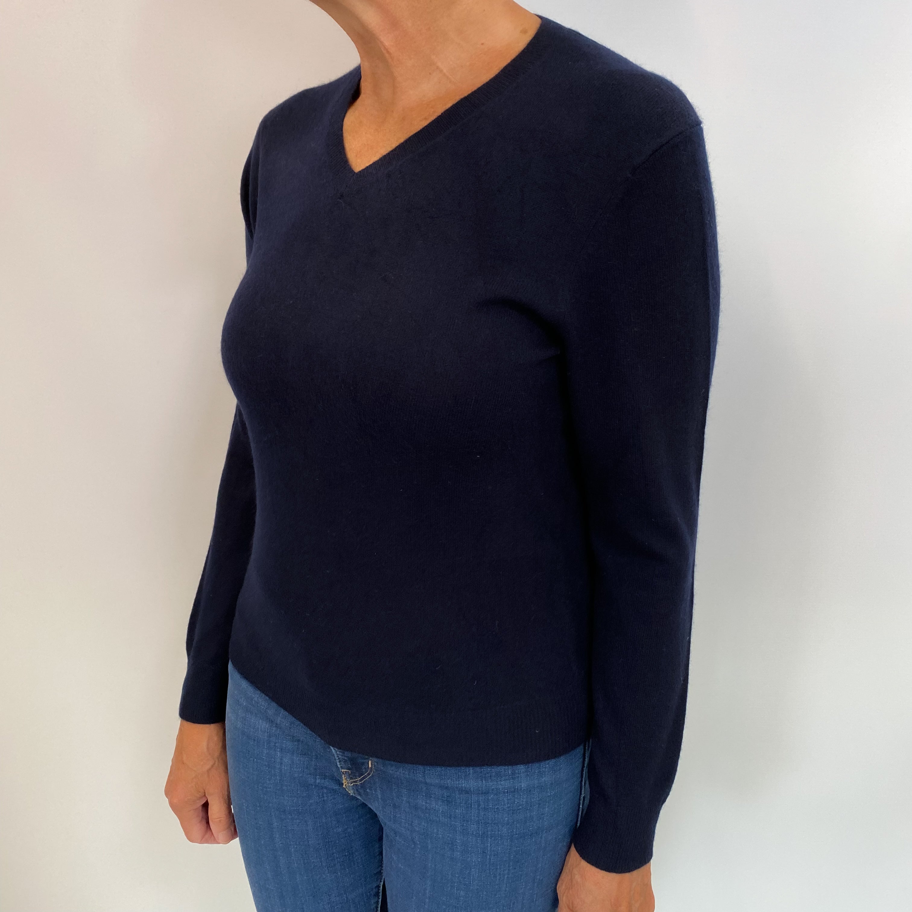 Dark Navy Cashmere V Neck Jumper Medium