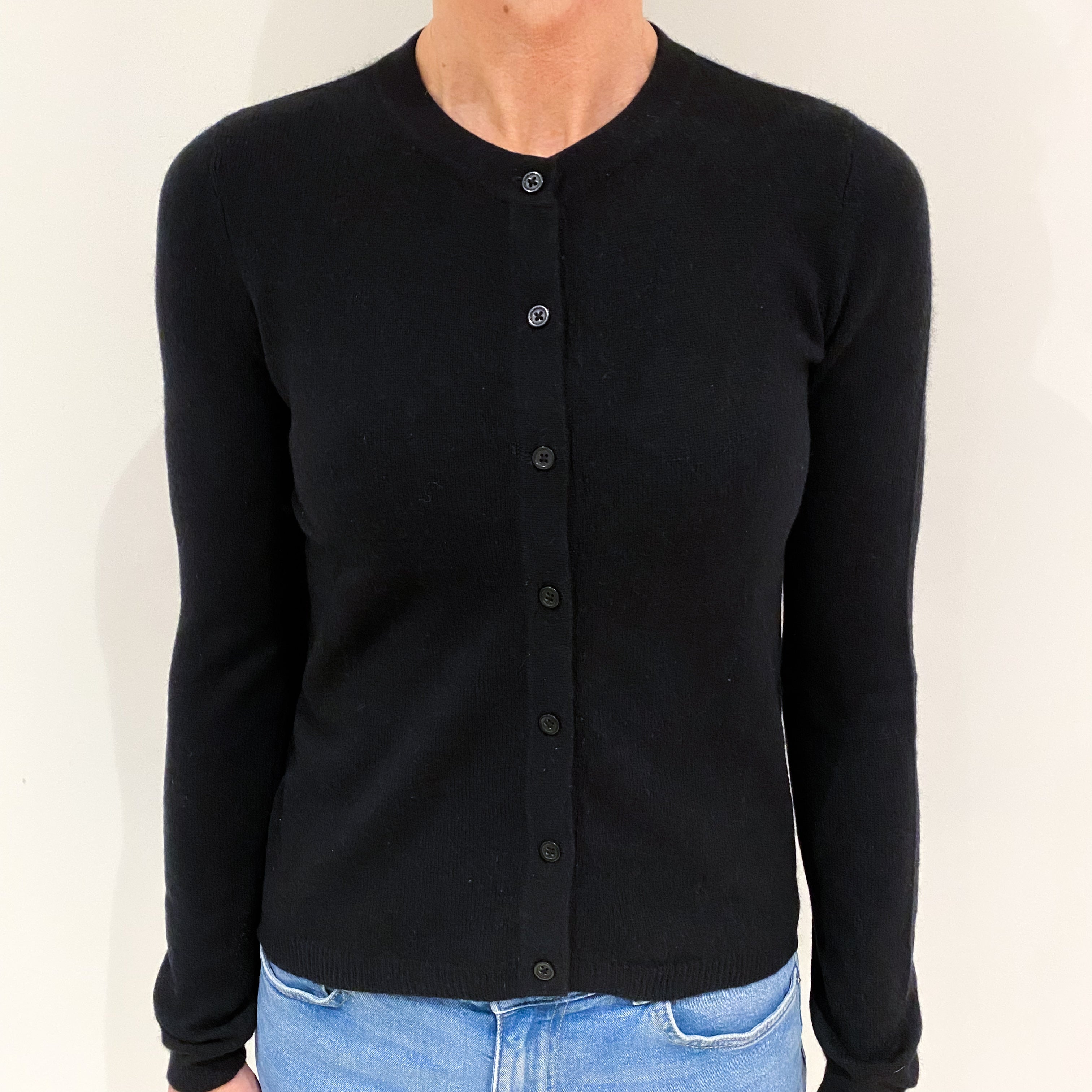 Black Cashmere Crew Neck Cardigan Small