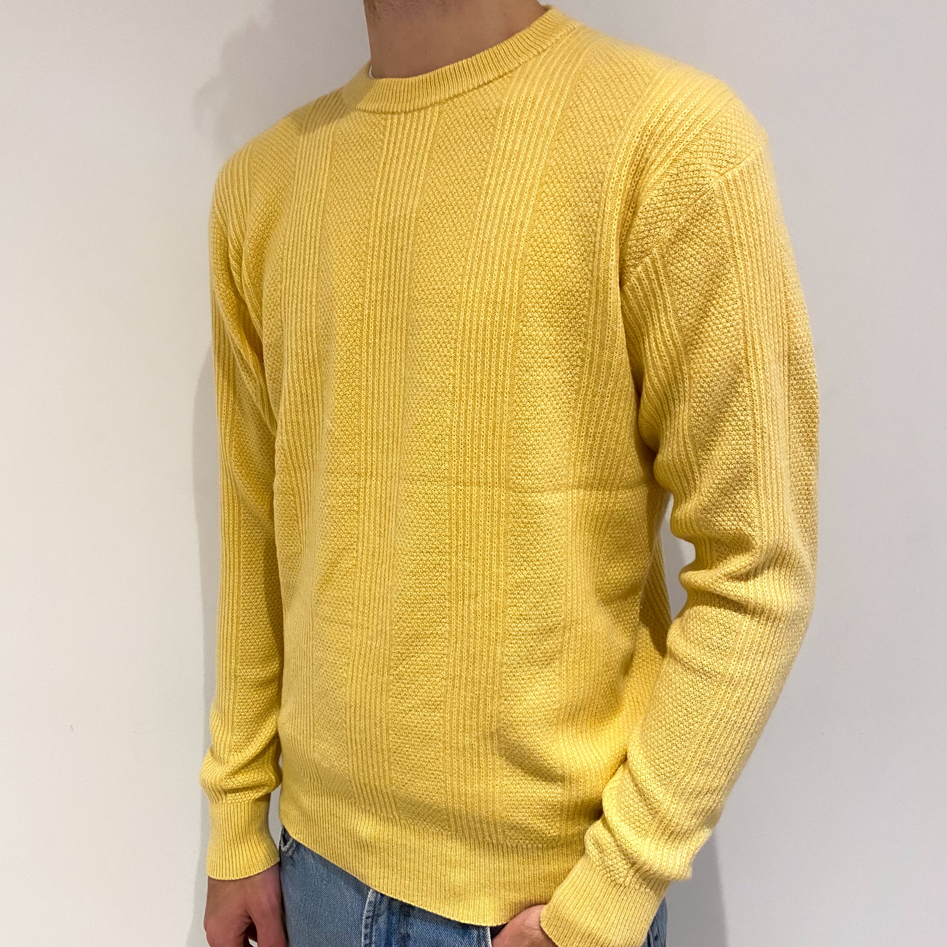 Men's Kenzo Golf Pineapple Yellow Cashmere Crew Neck Jumper Large