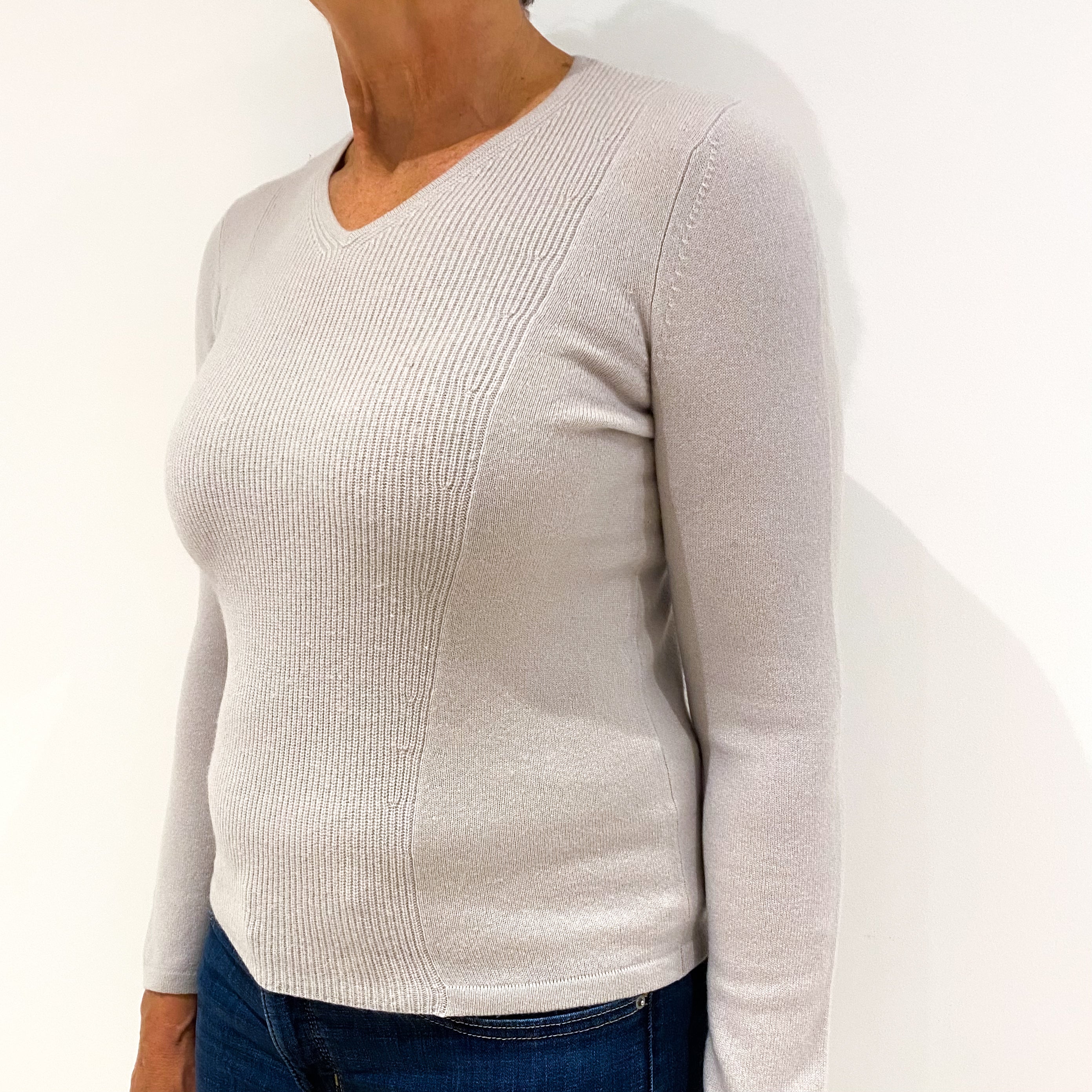 Mist Grey Cashmere V-Neck Jumper Medium
