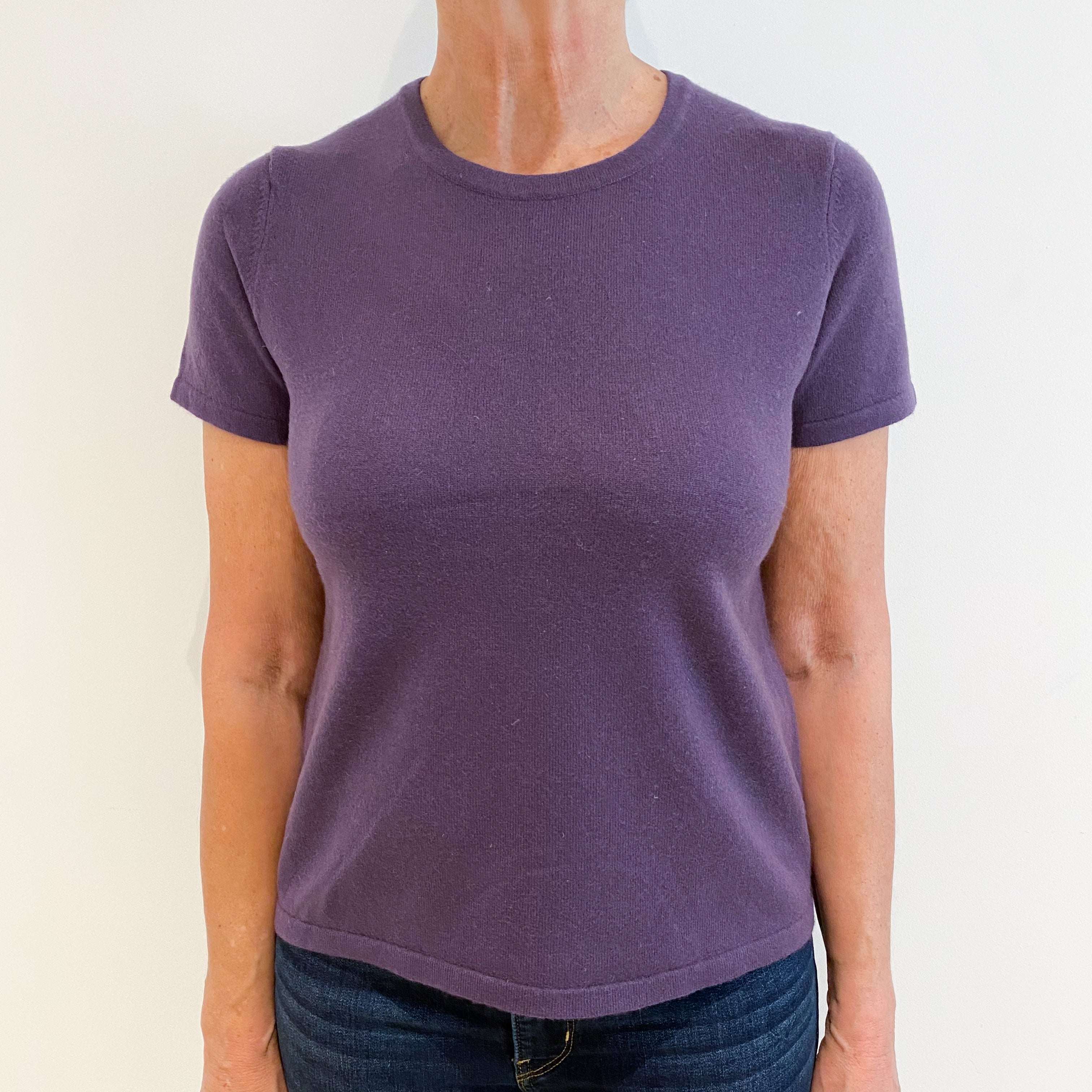 Muted Purple Cashmere Short Sleeve Crew Neck Jumper Medium