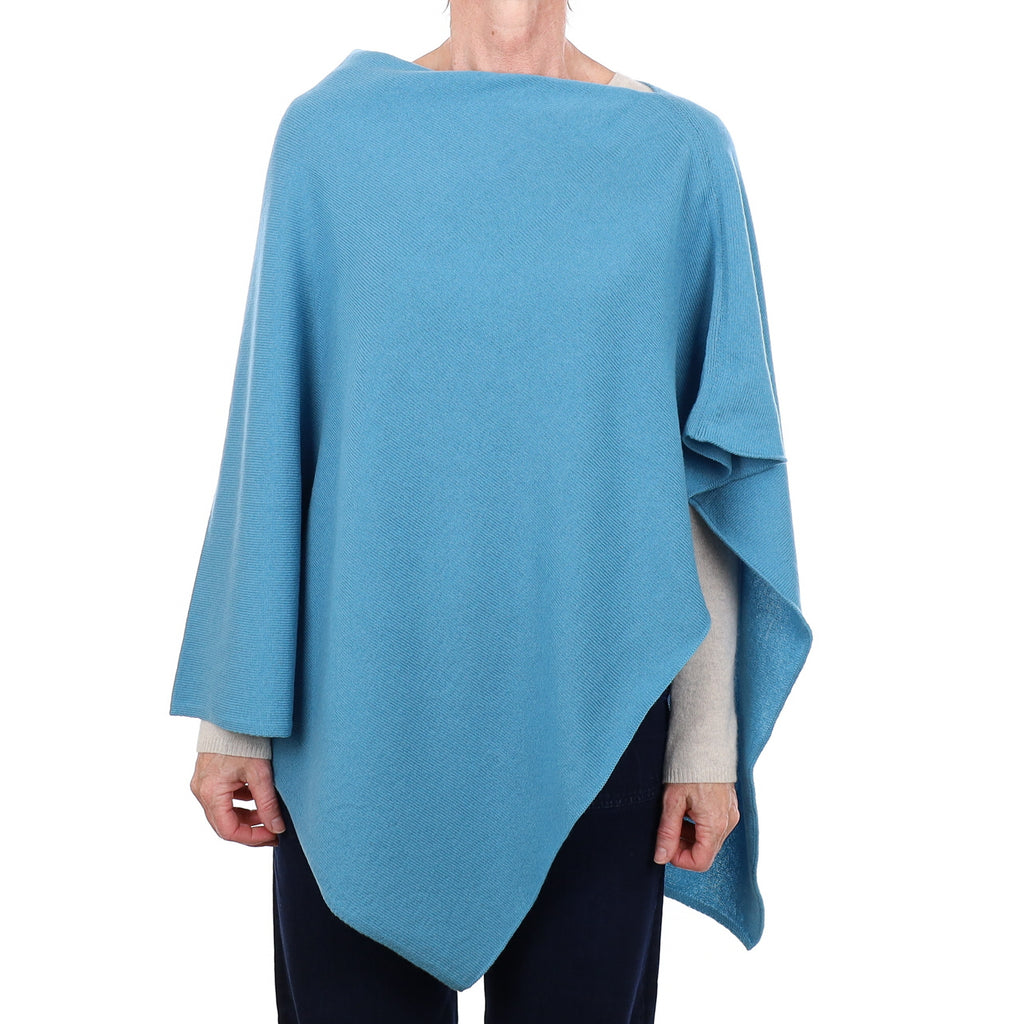 Brand New Scottish Deep Sky Blue Cashmere Poncho One Size