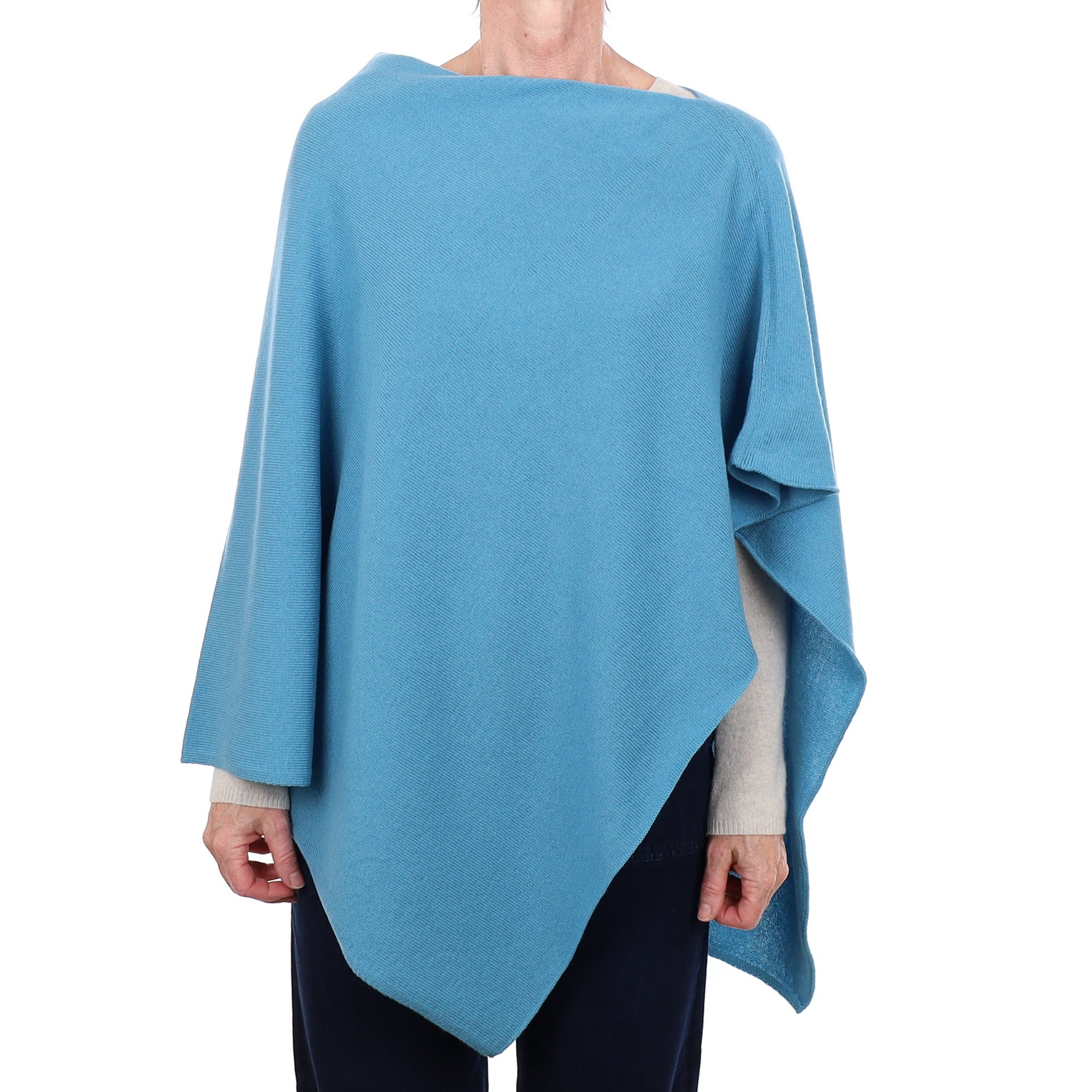 Brand New Scottish Deep Sky Blue Cashmere Poncho One Size