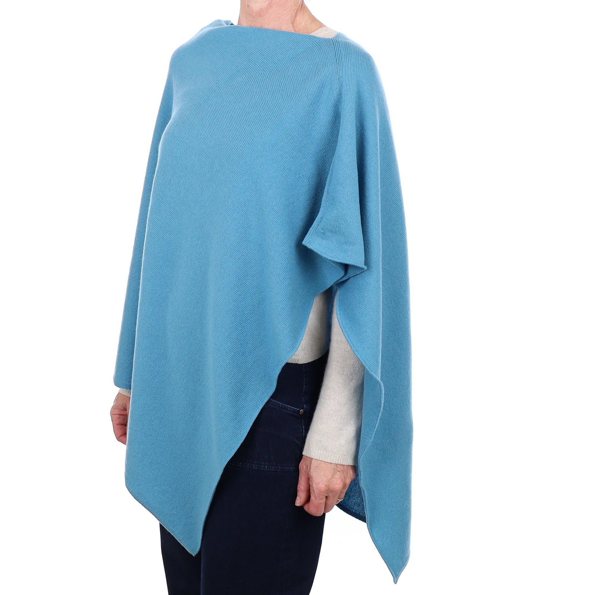 Brand New Scottish Deep Sky Blue Cashmere Poncho One Size