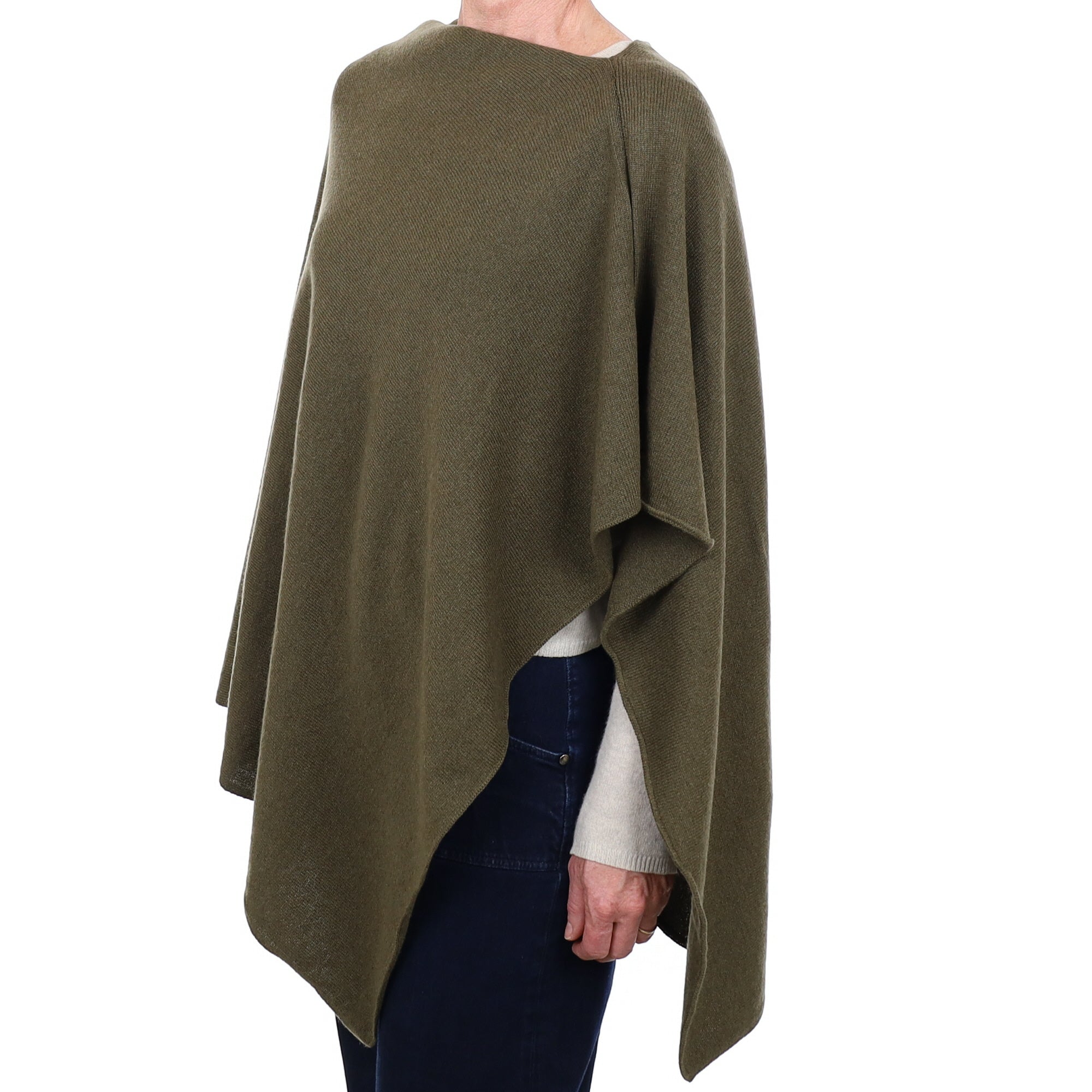 Brand New Scottish Khaki Green Cashmere Poncho One Size