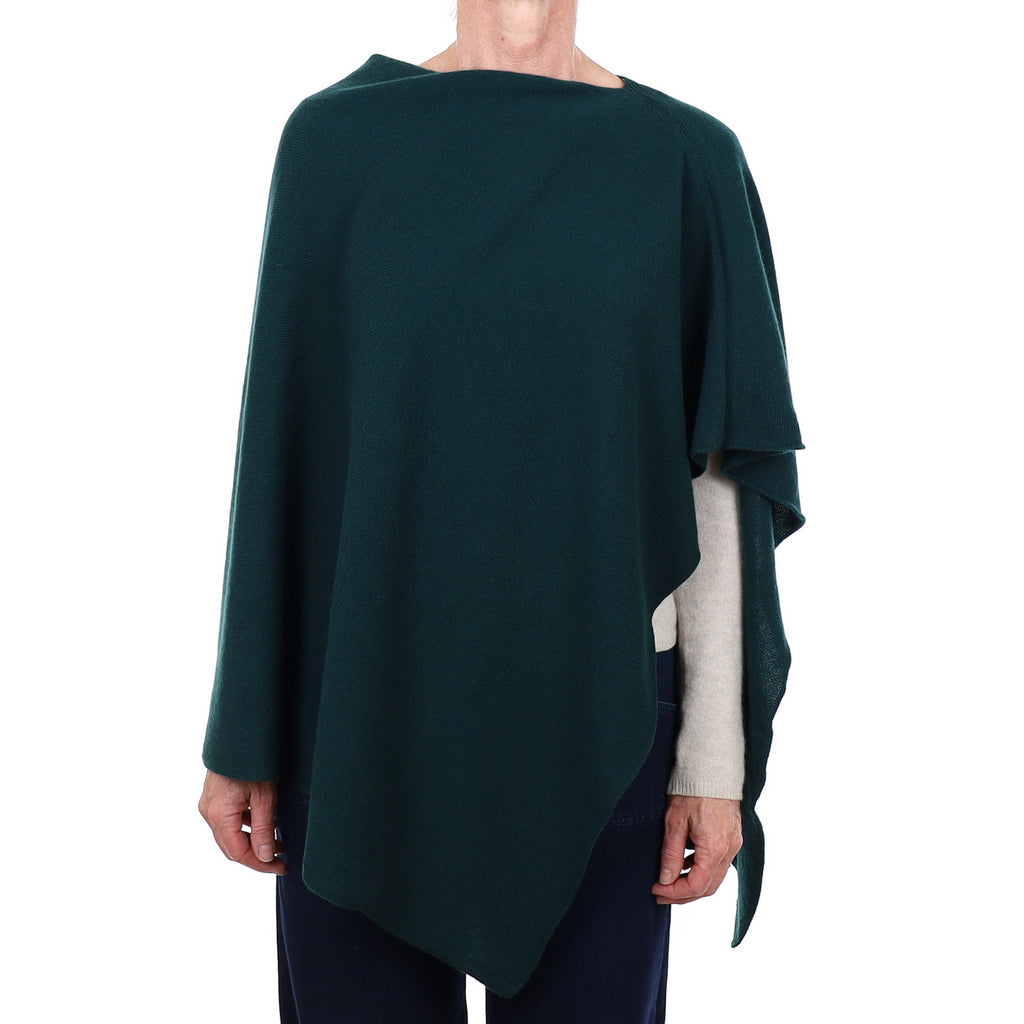 Brand New Scottish Deep Forest Green Cashmere Poncho One Size