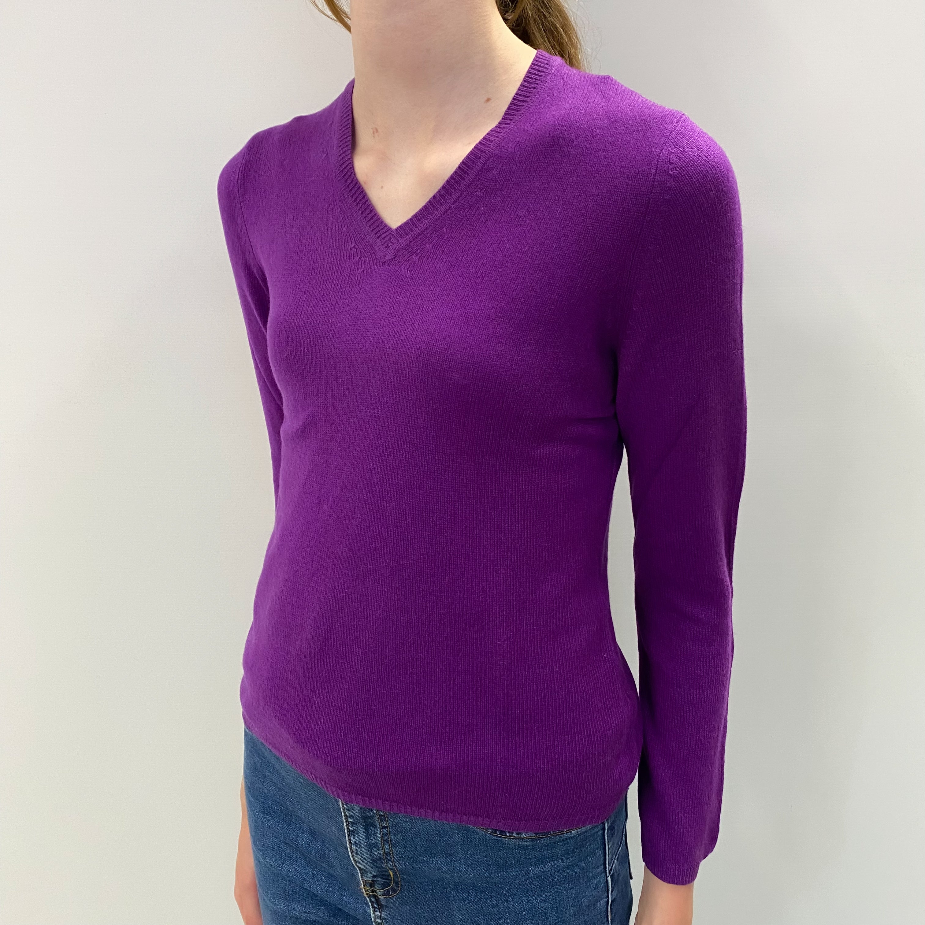 Viola Purple Cashmere V Neck Jumper Extra Small