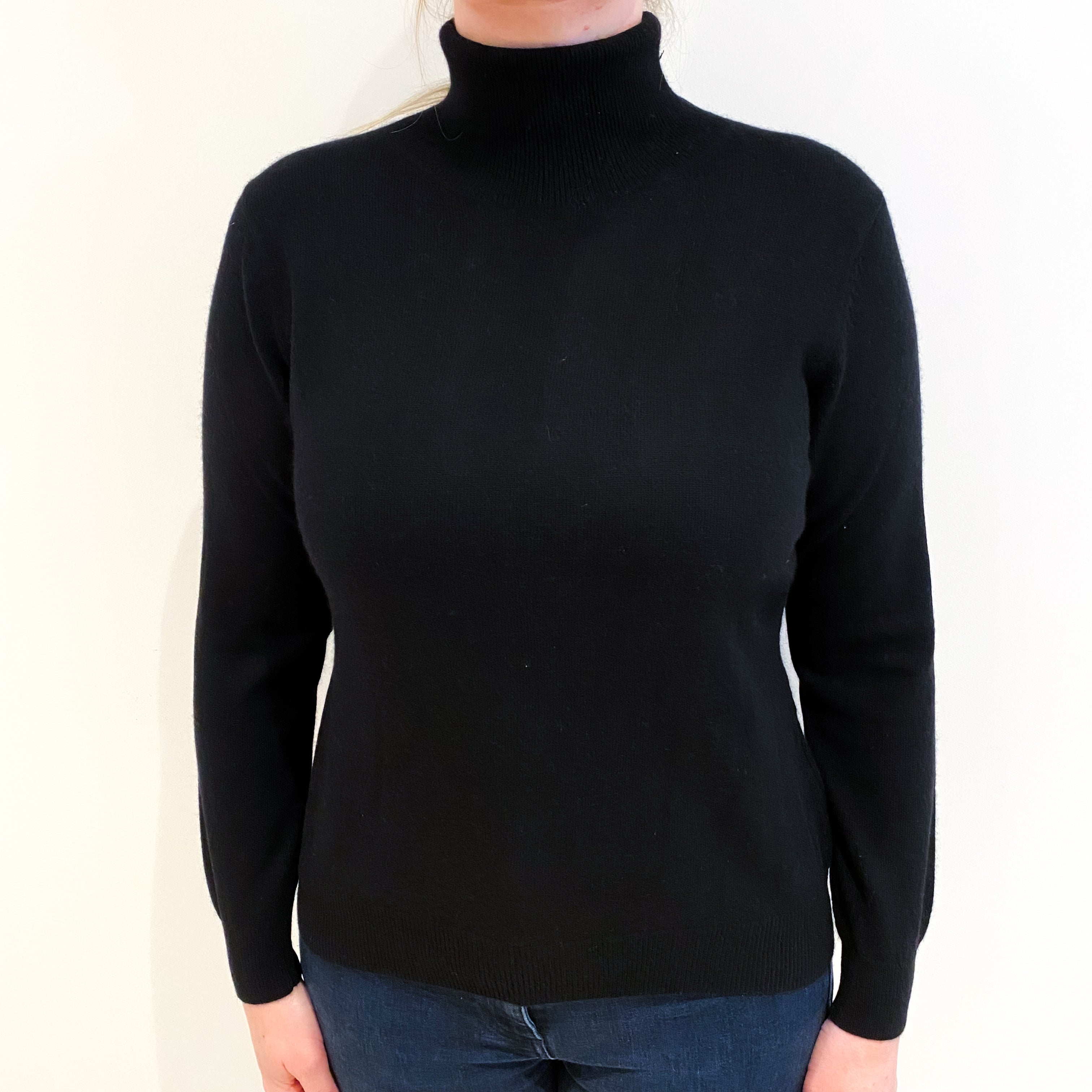 Black Cashmere Polo Neck Jumper Large