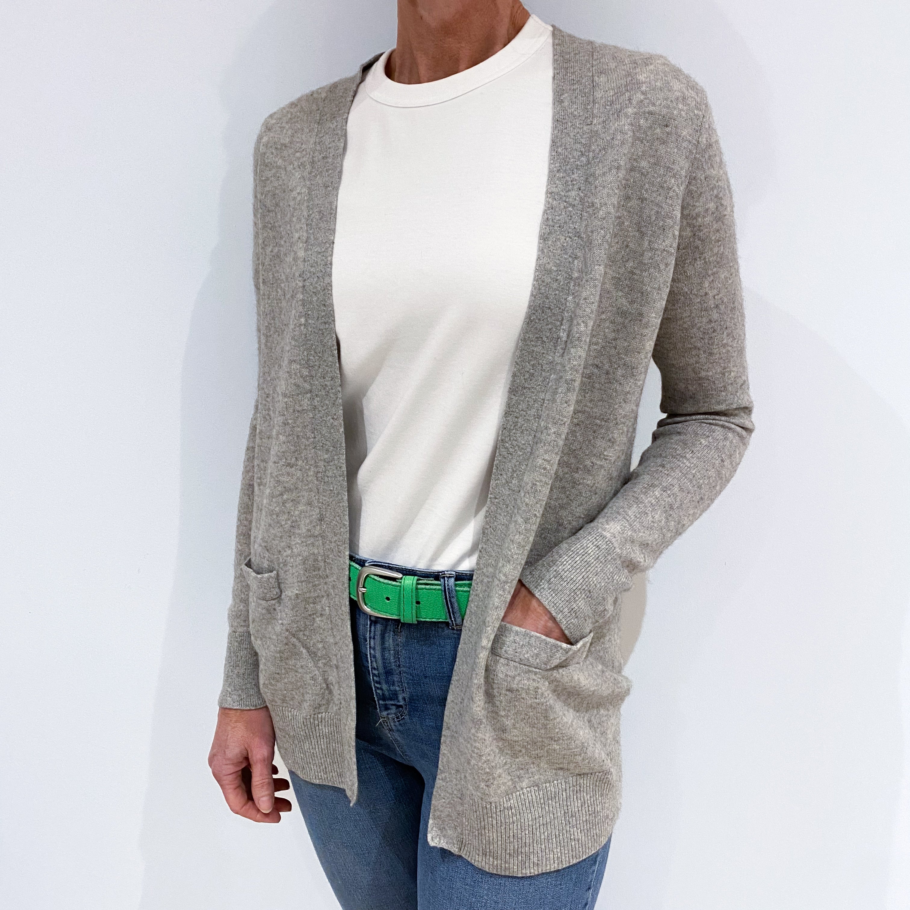 Smoke Grey Cashmere Edge to Edge Cardigan with Pockets Small