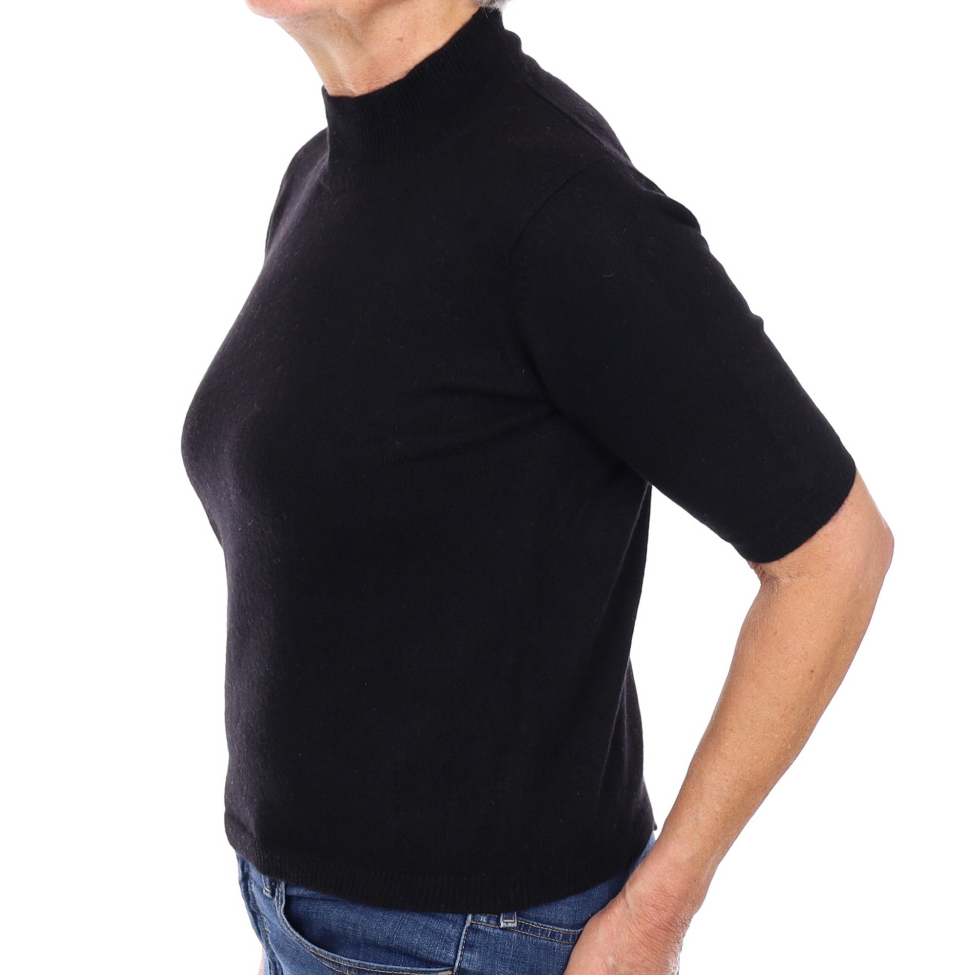 Black Cashmere Short Sleeve Turtle Neck Jumper Medium