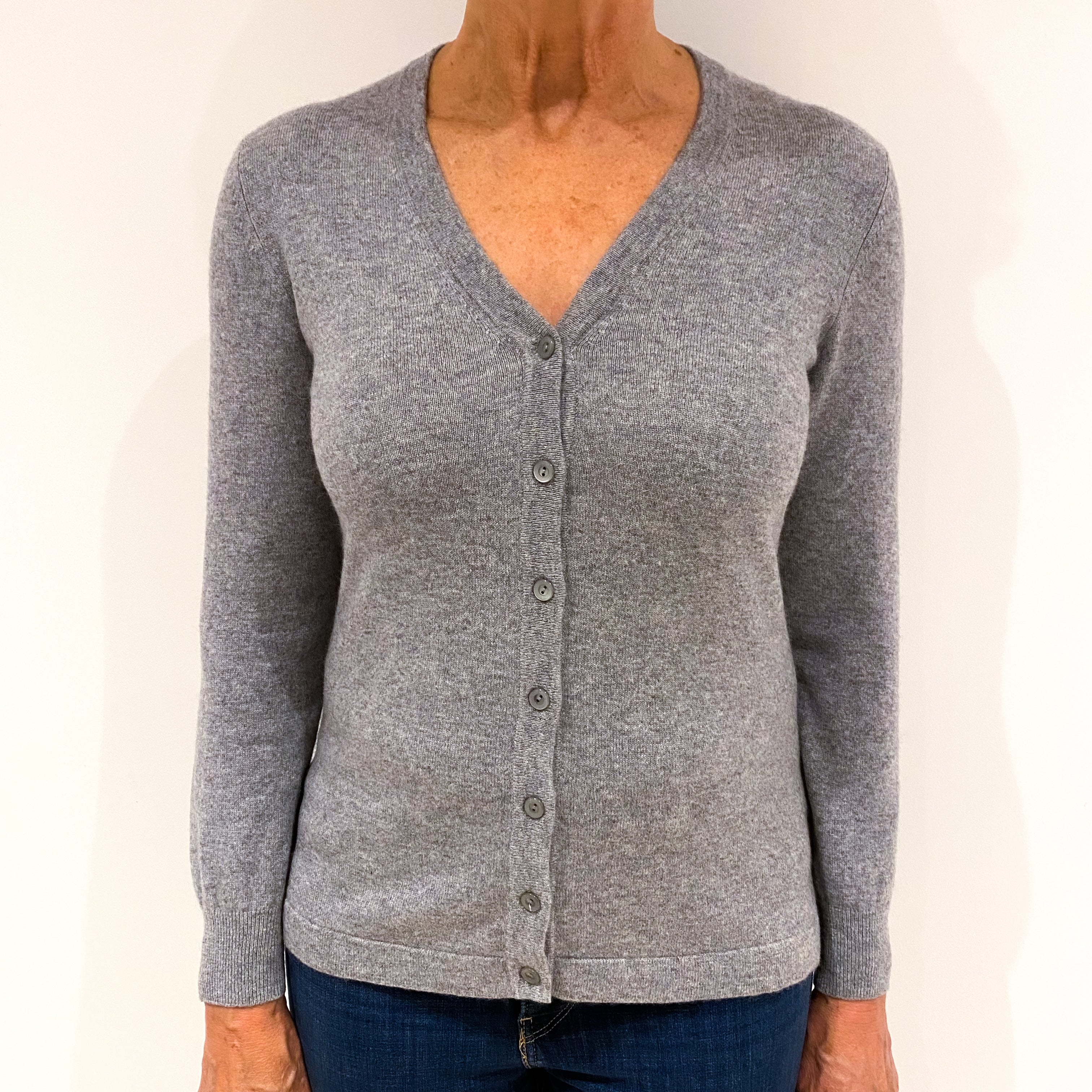 Smoke Grey Cashmere V-Neck Cardigan Medium