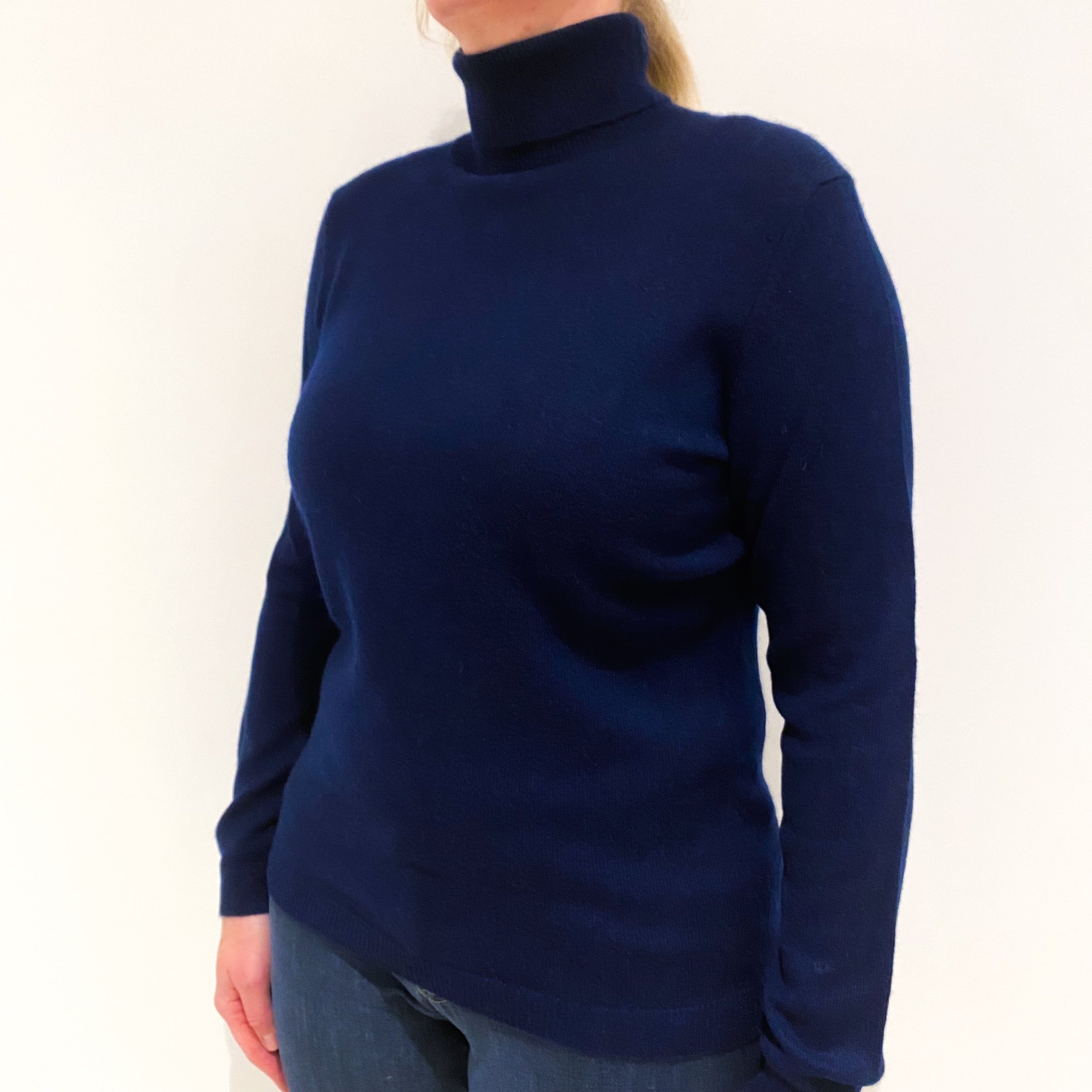 Midnight Navy Cashmere Polo Neck Jumper Large