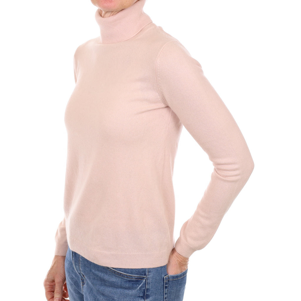 Ice Pink Cashmere Polo Neck Jumper Small