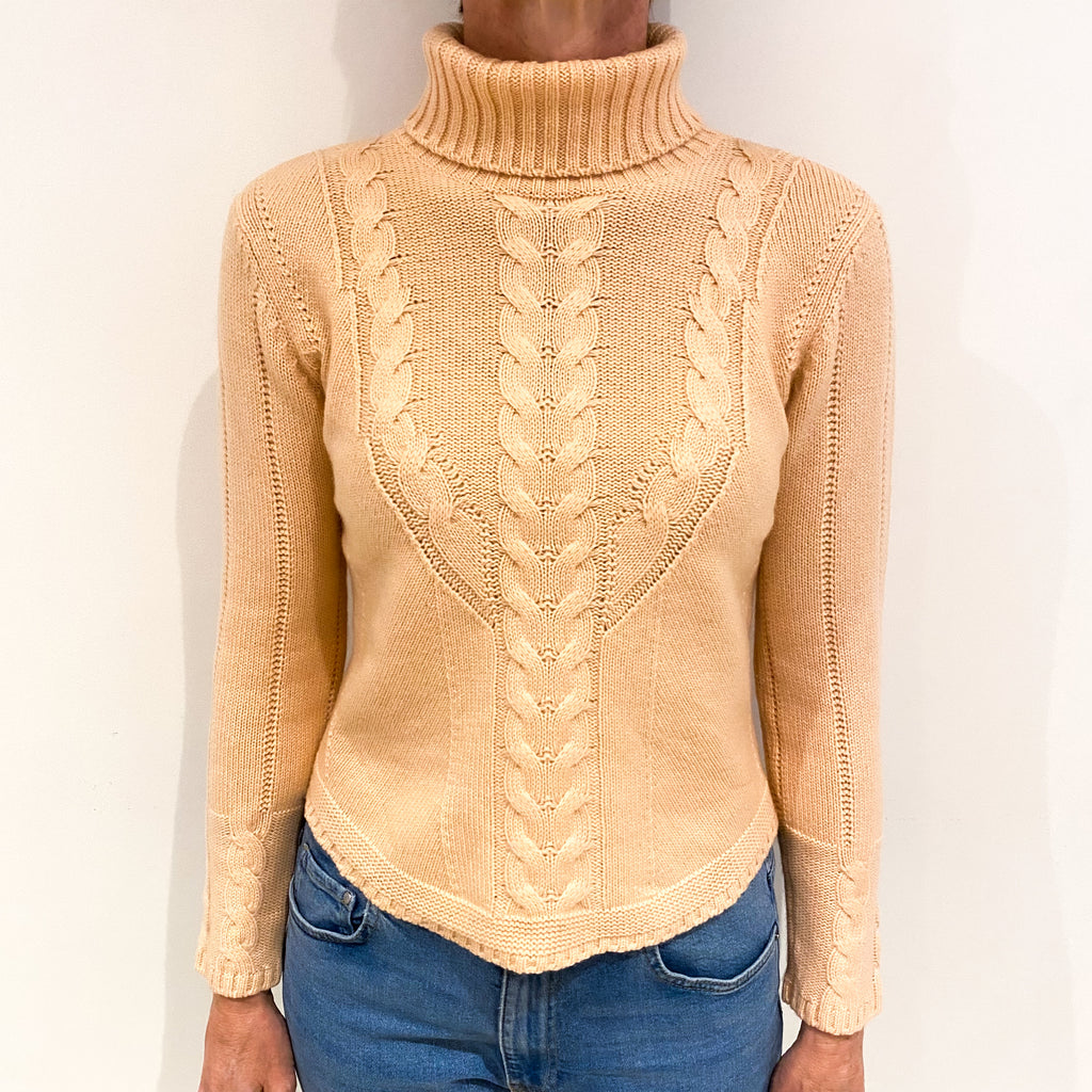 Pale Apricot Cashmere Polo Neck Jumper Small