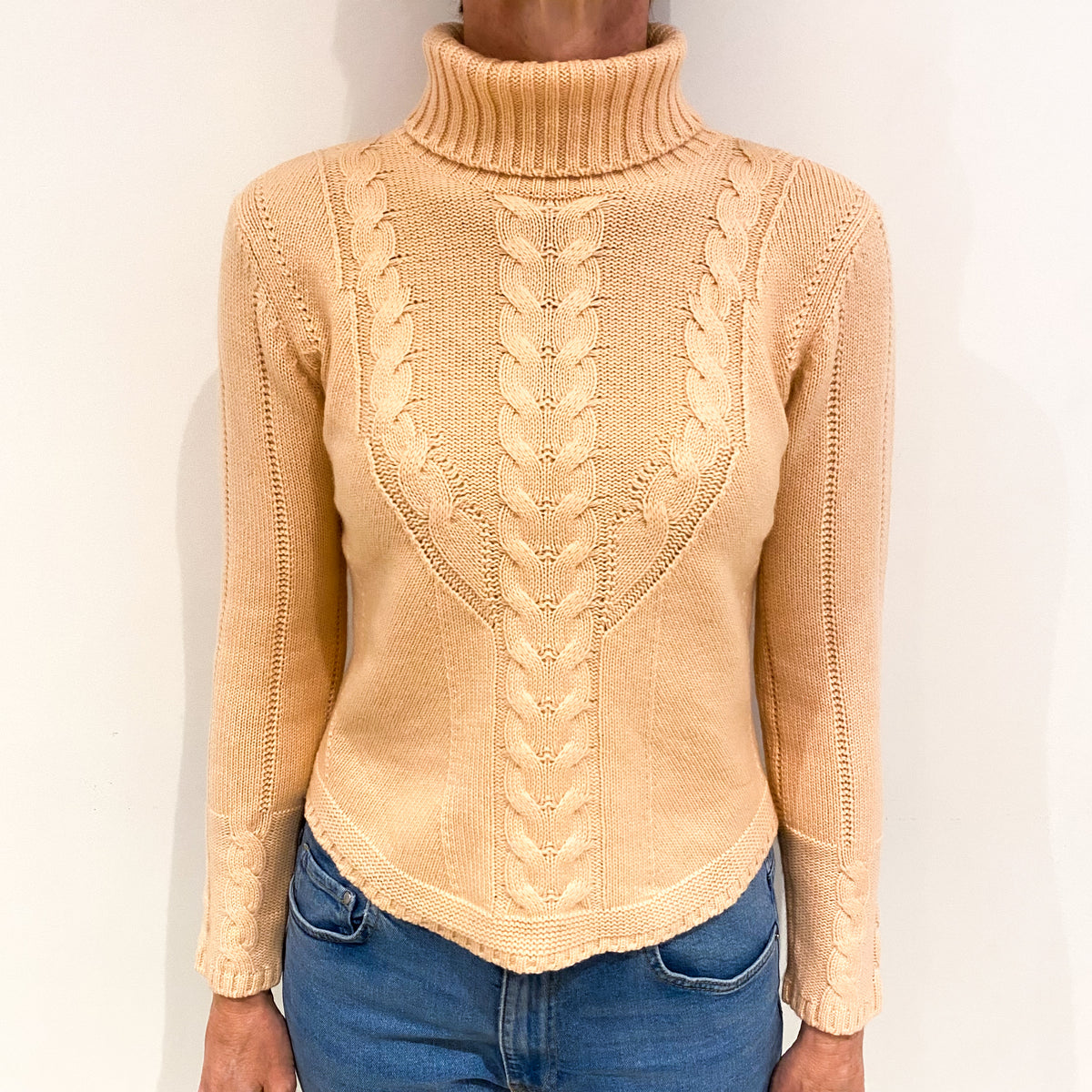 Pale Apricot Cashmere Polo Neck Jumper Small
