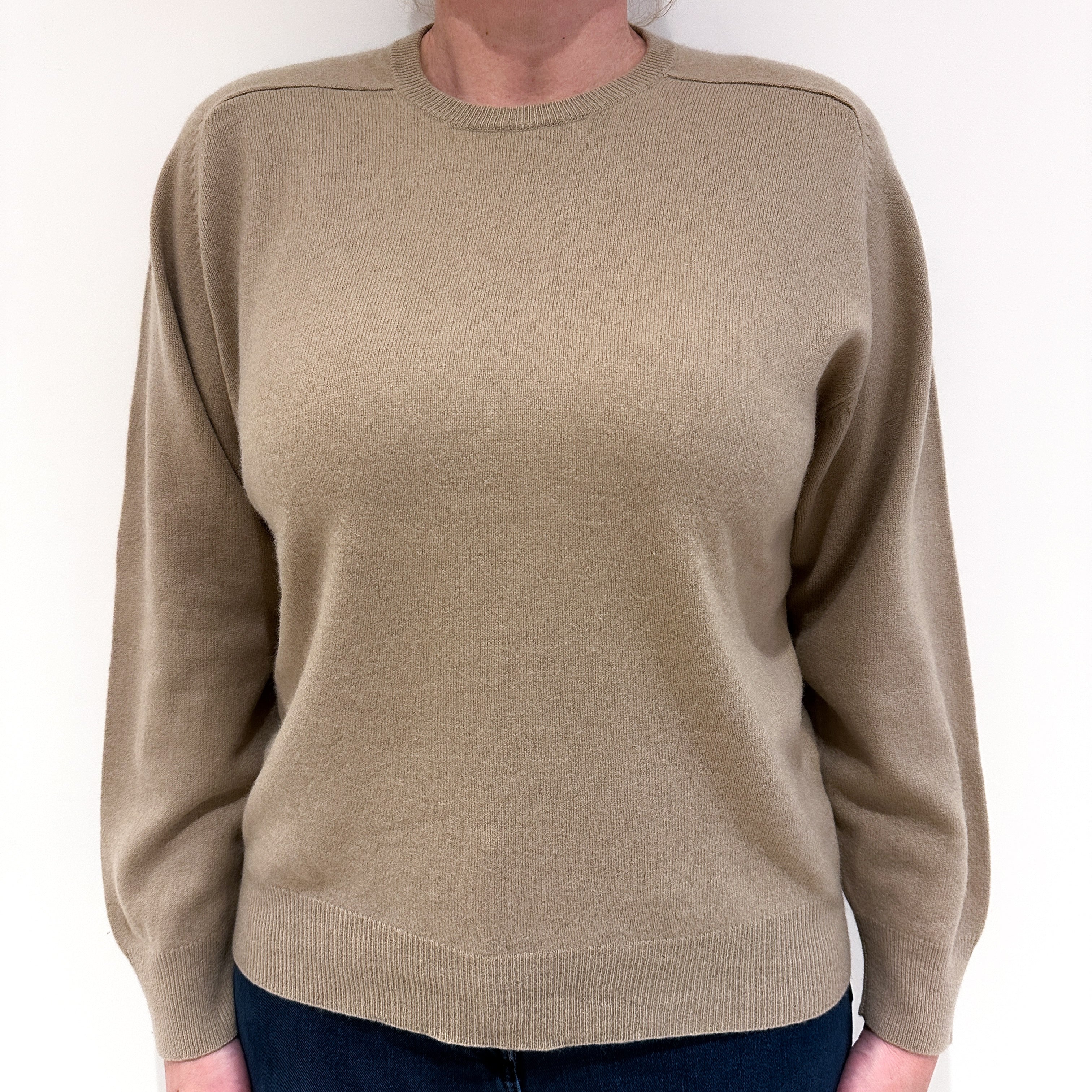 Fawn Brown Cashmere Crew Neck Jumper Large